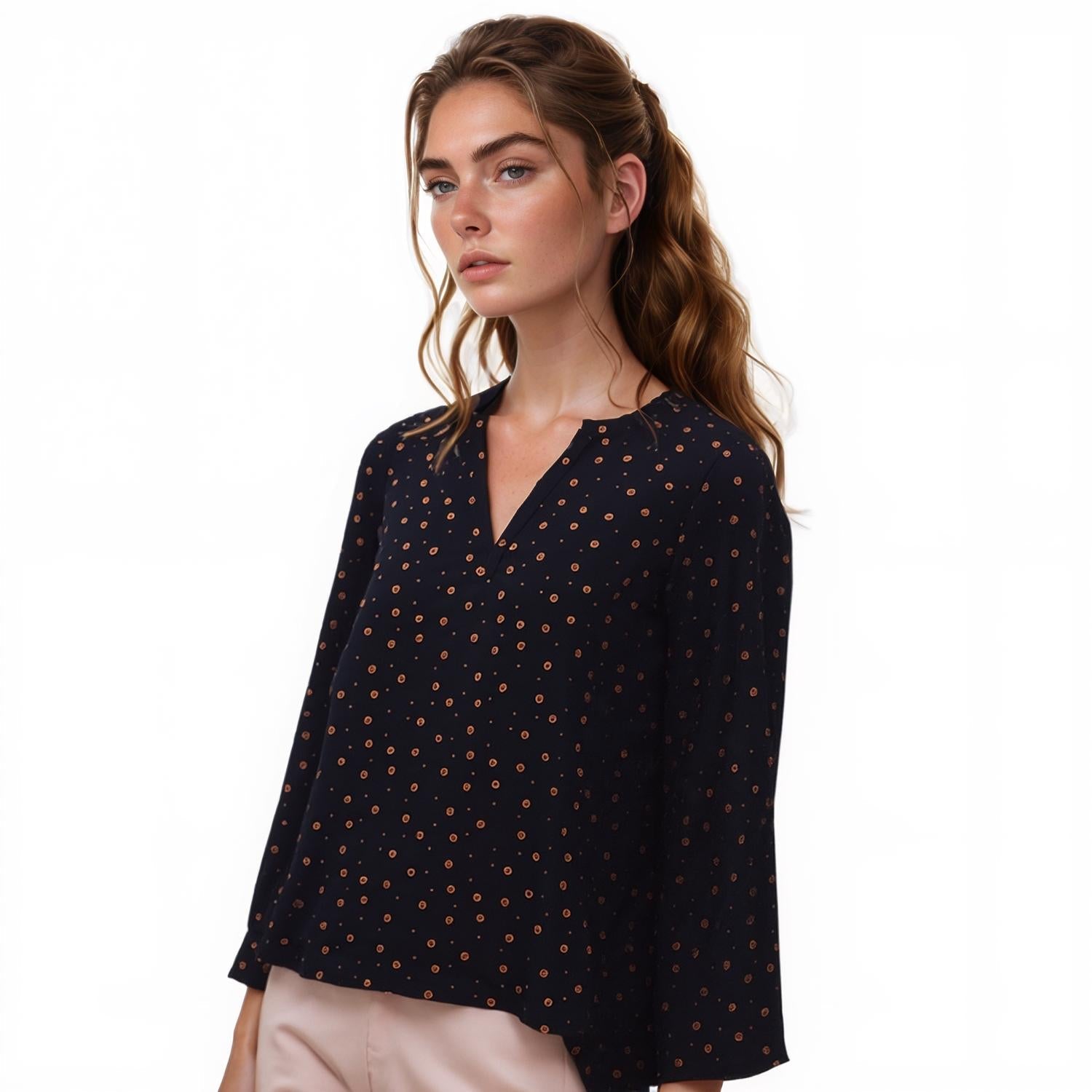 Pleione Women's Hi-Low Pleated Back Tunic In Black Dot