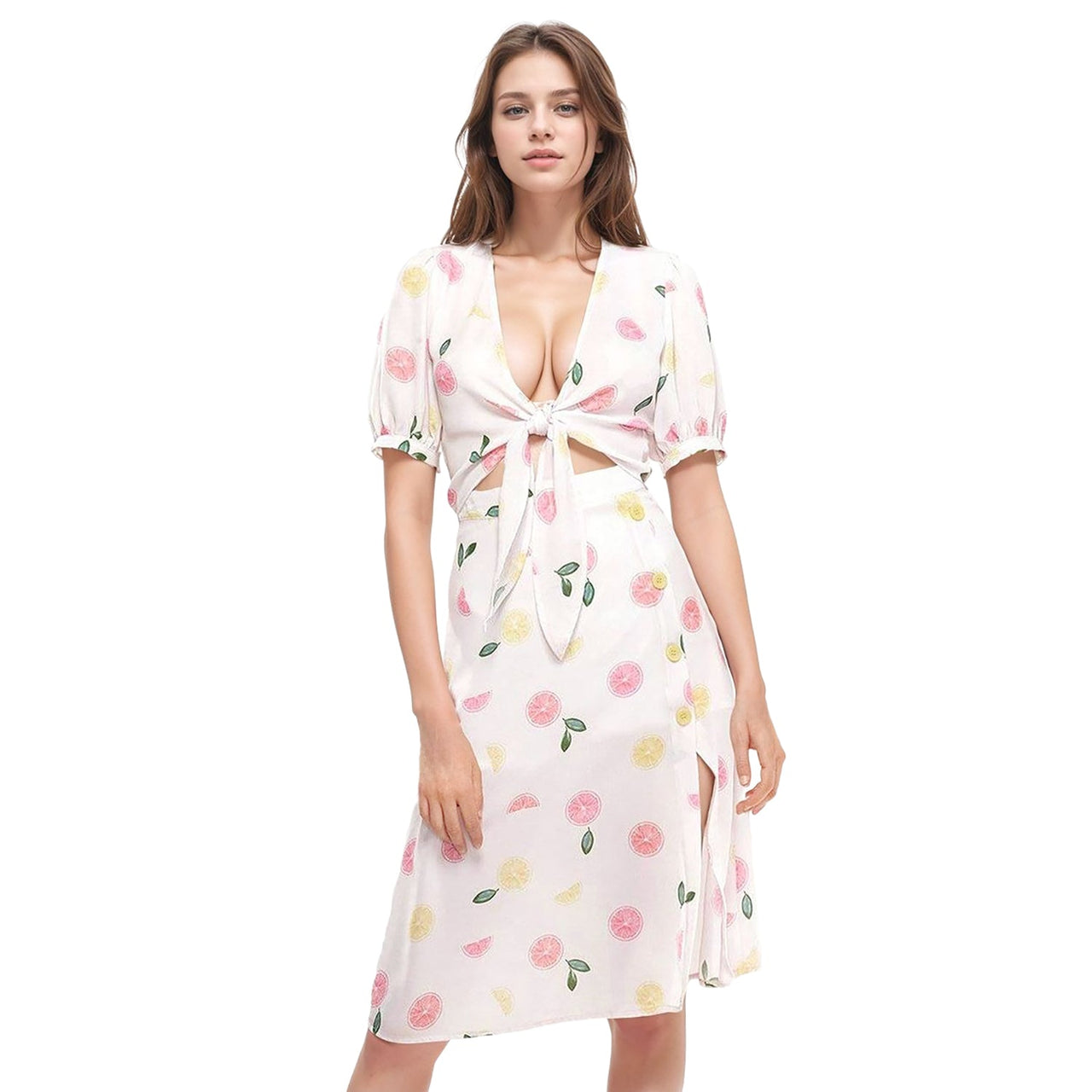 Women's Button Front Midi Skirt in Fruit Punch