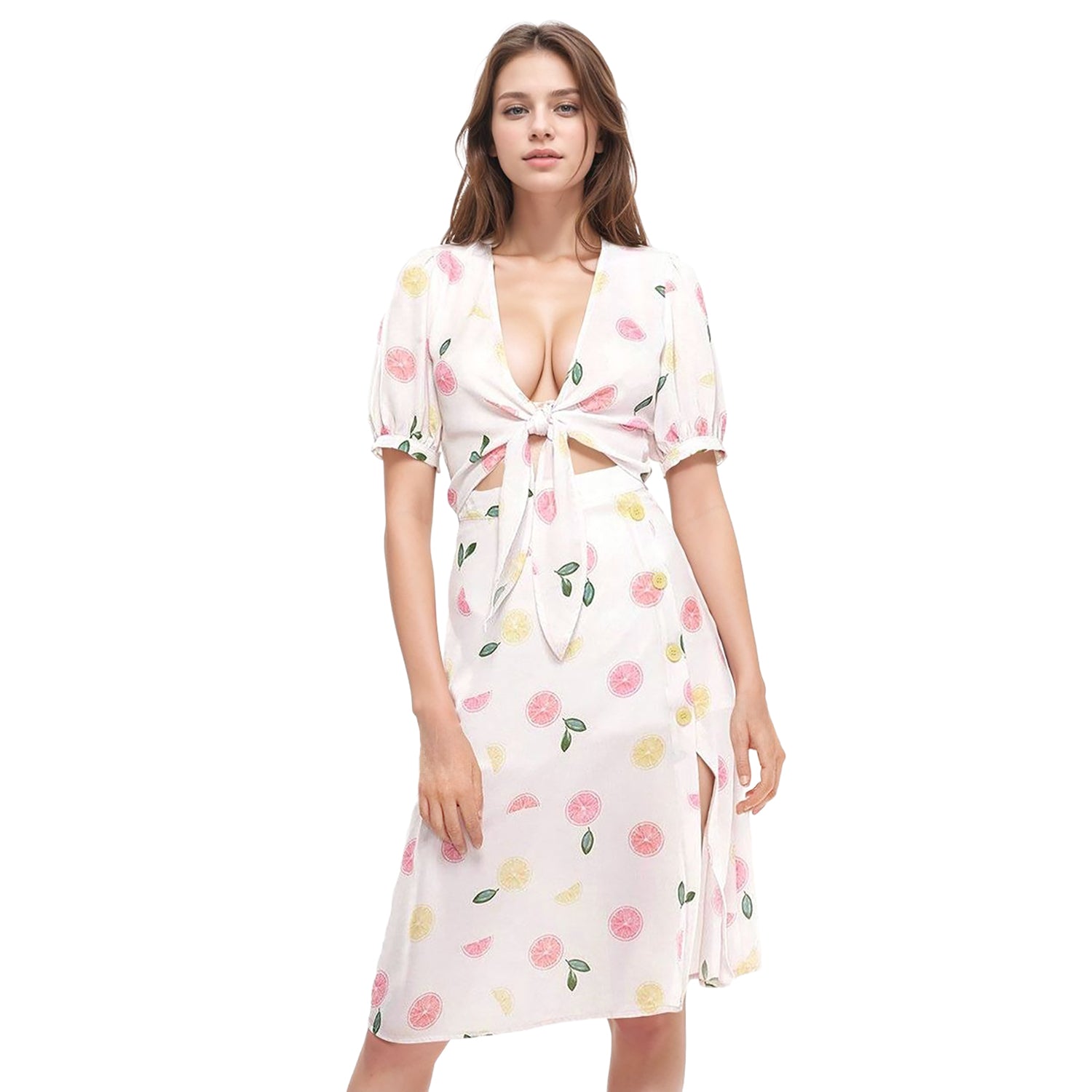 Women's Button Front Midi Skirt in Fruit Punch