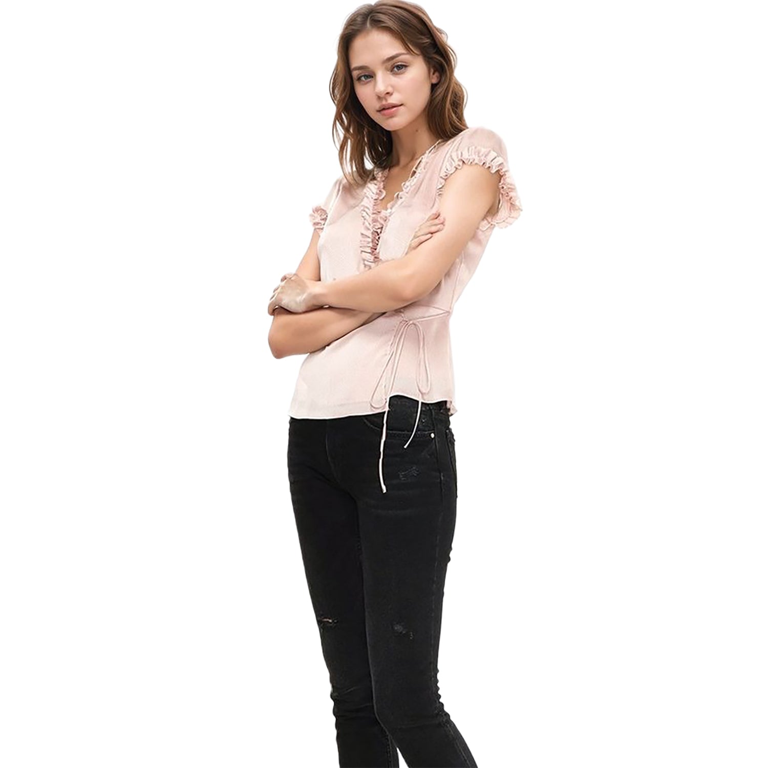 Women's Ruffle Trim Wrap Blouse In Mauve