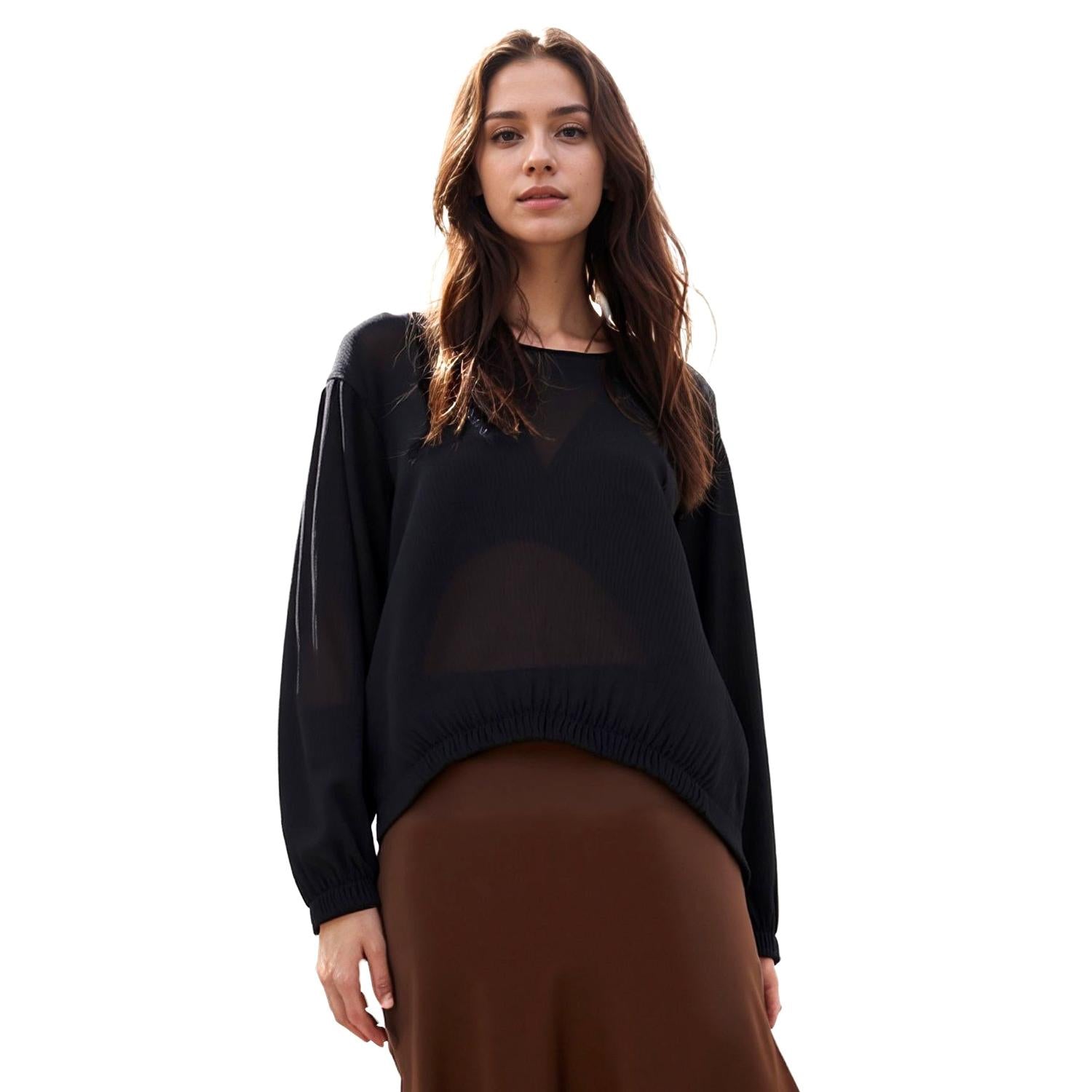 Pleione Women's Hi-lo Elastic Banded Hem Top in Black