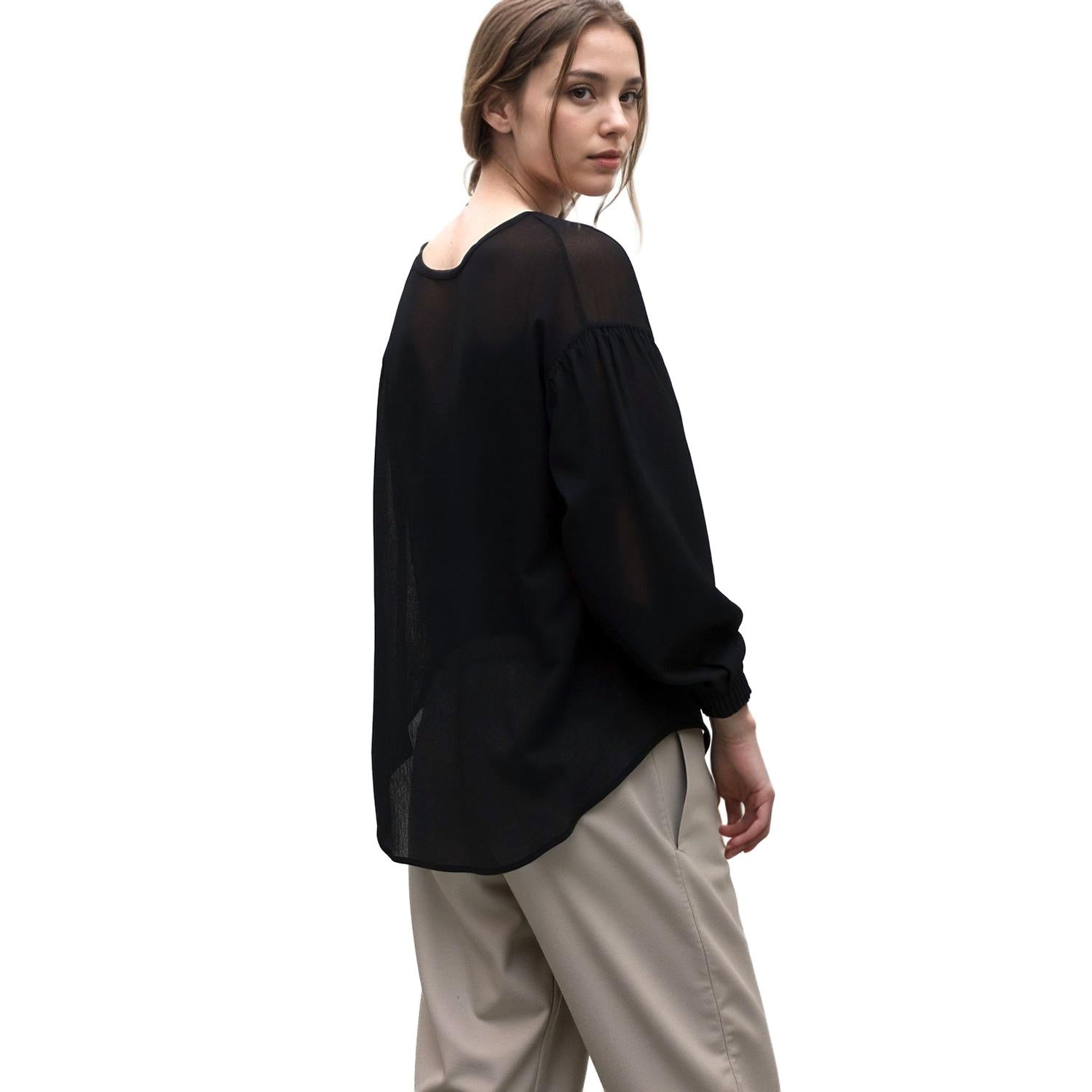 Pleione Women's Hi-lo Elastic Banded Hem Top in Black