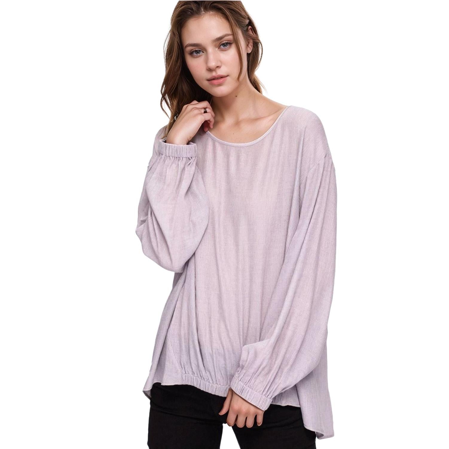 Pleione Women's Hi-lo Elastic Banded Hem Top in Lavander