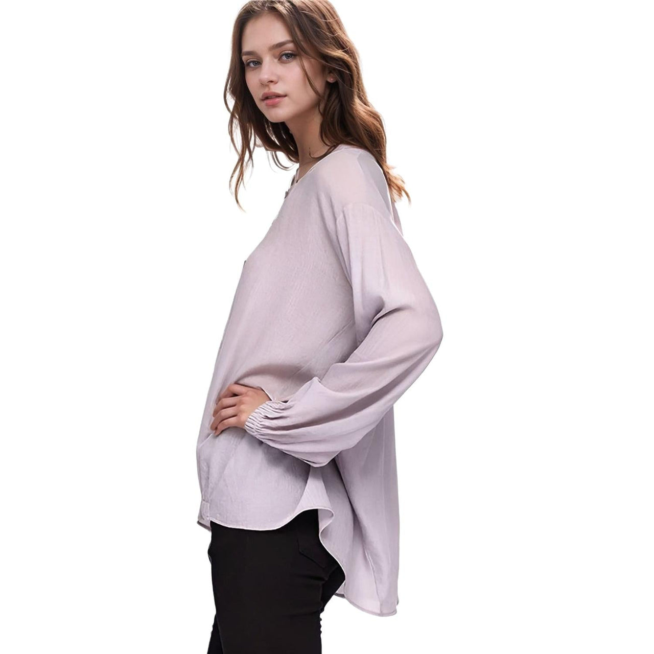 Pleione Women's Hi-lo Elastic Banded Hem Top in Lavander