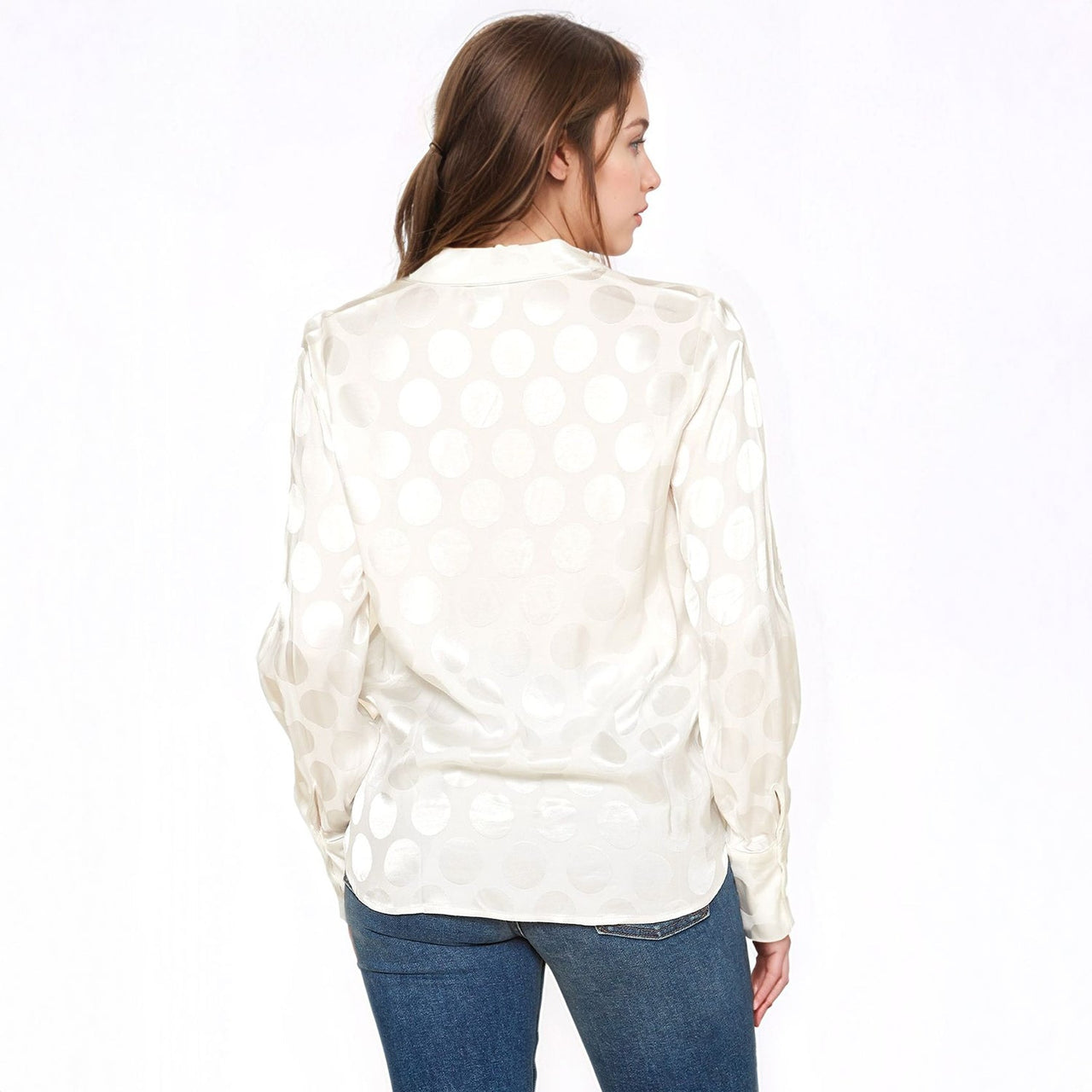 Pleione Women's Polka Dot V-neck Surplice Front Pajama Blouse in White Dots