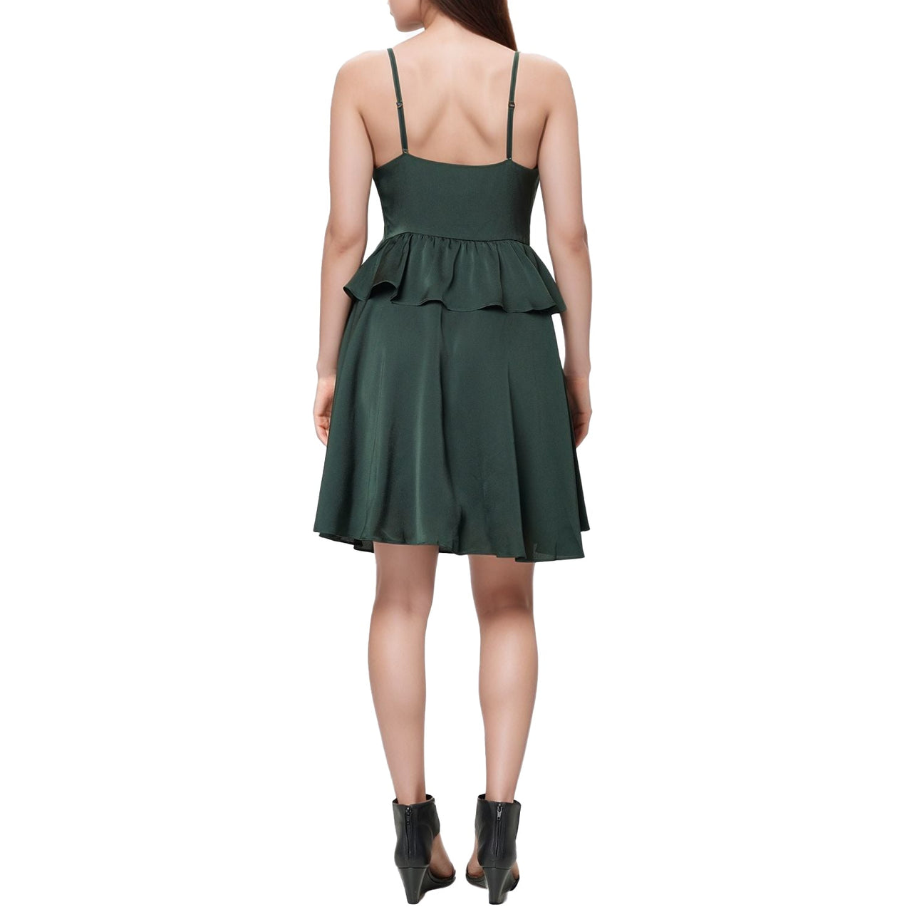 Women's Deep V-neck Ruffle Baby Doll Dress In Hunter Green