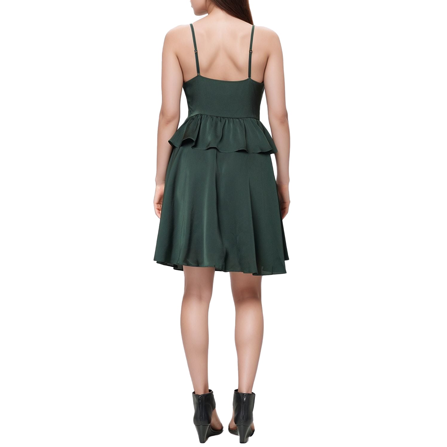 Women's Deep V-neck Ruffle Baby Doll Dress In Hunter Green