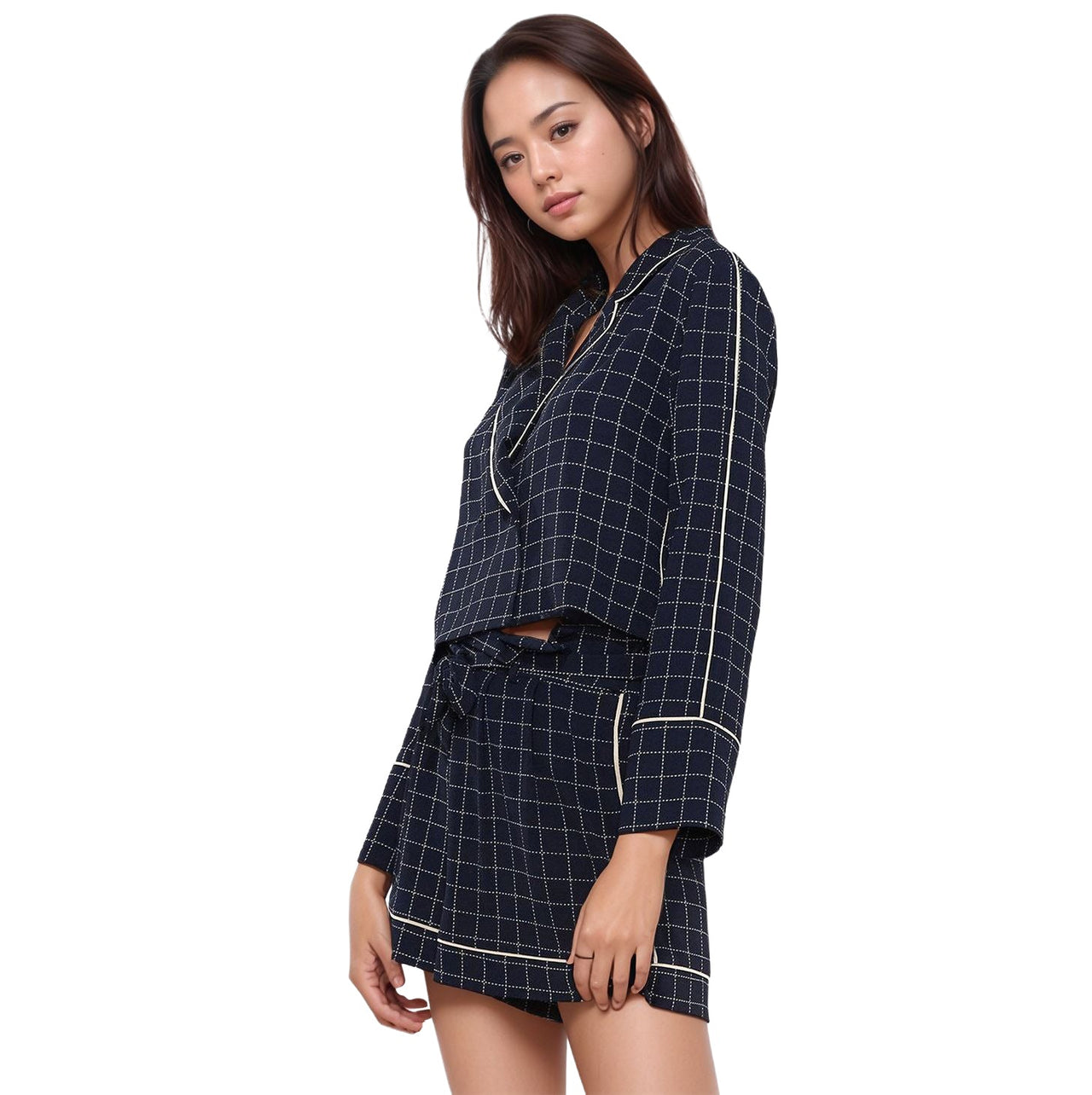 Women's Grid Print Blouse in Navy Plaid