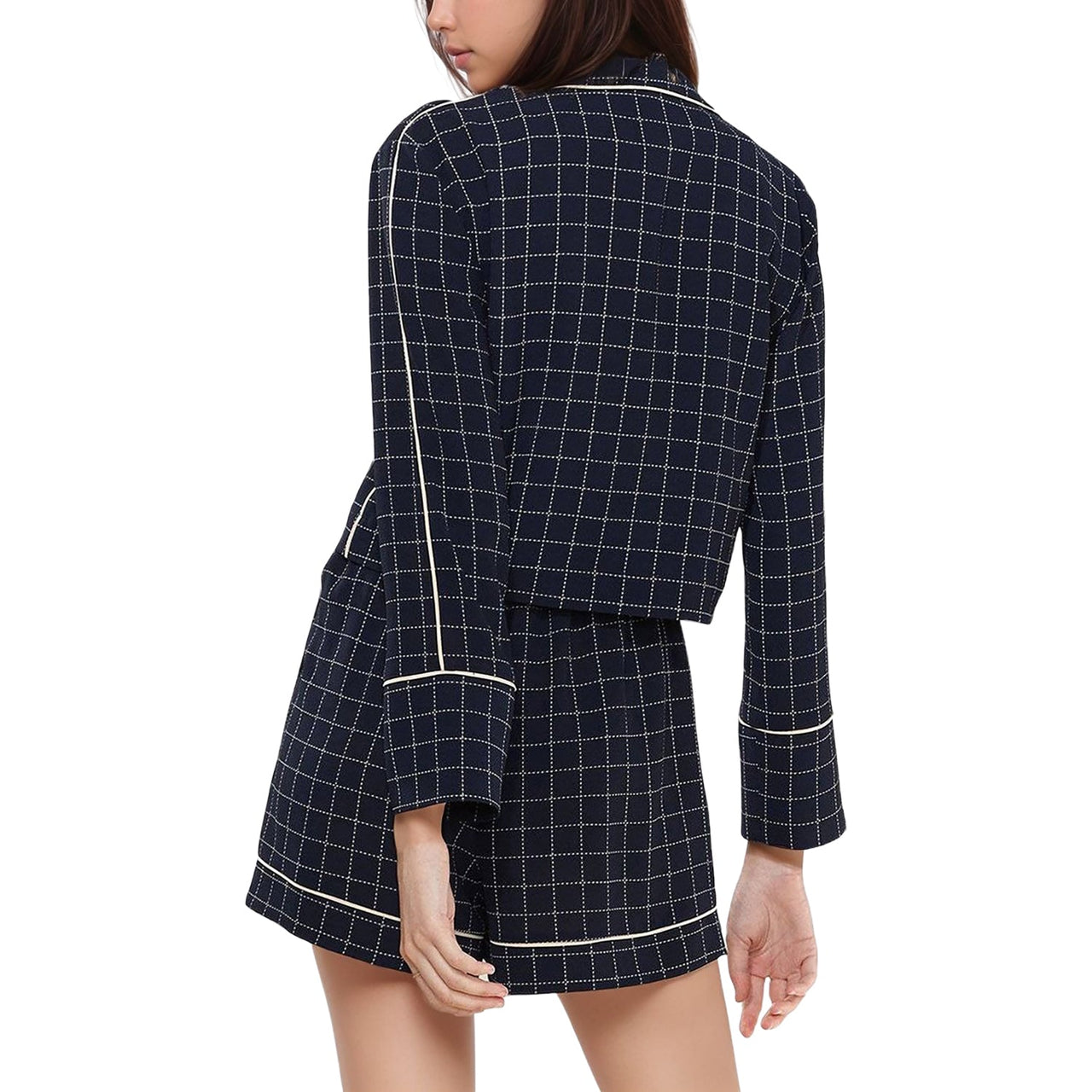 Women's Grid Print Blouse in Navy Plaid