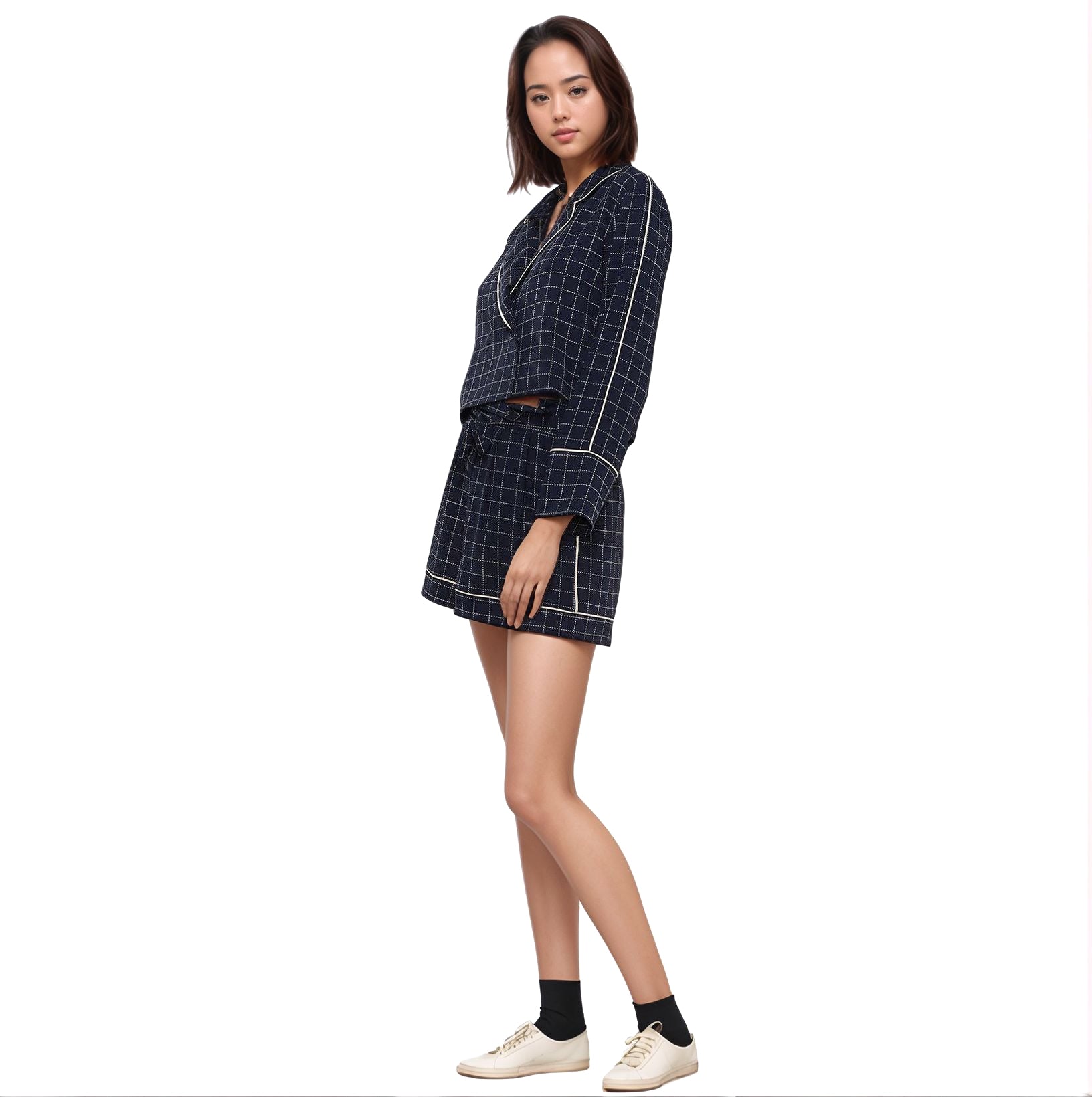 Women's Grid Print Blouse in Navy Plaid