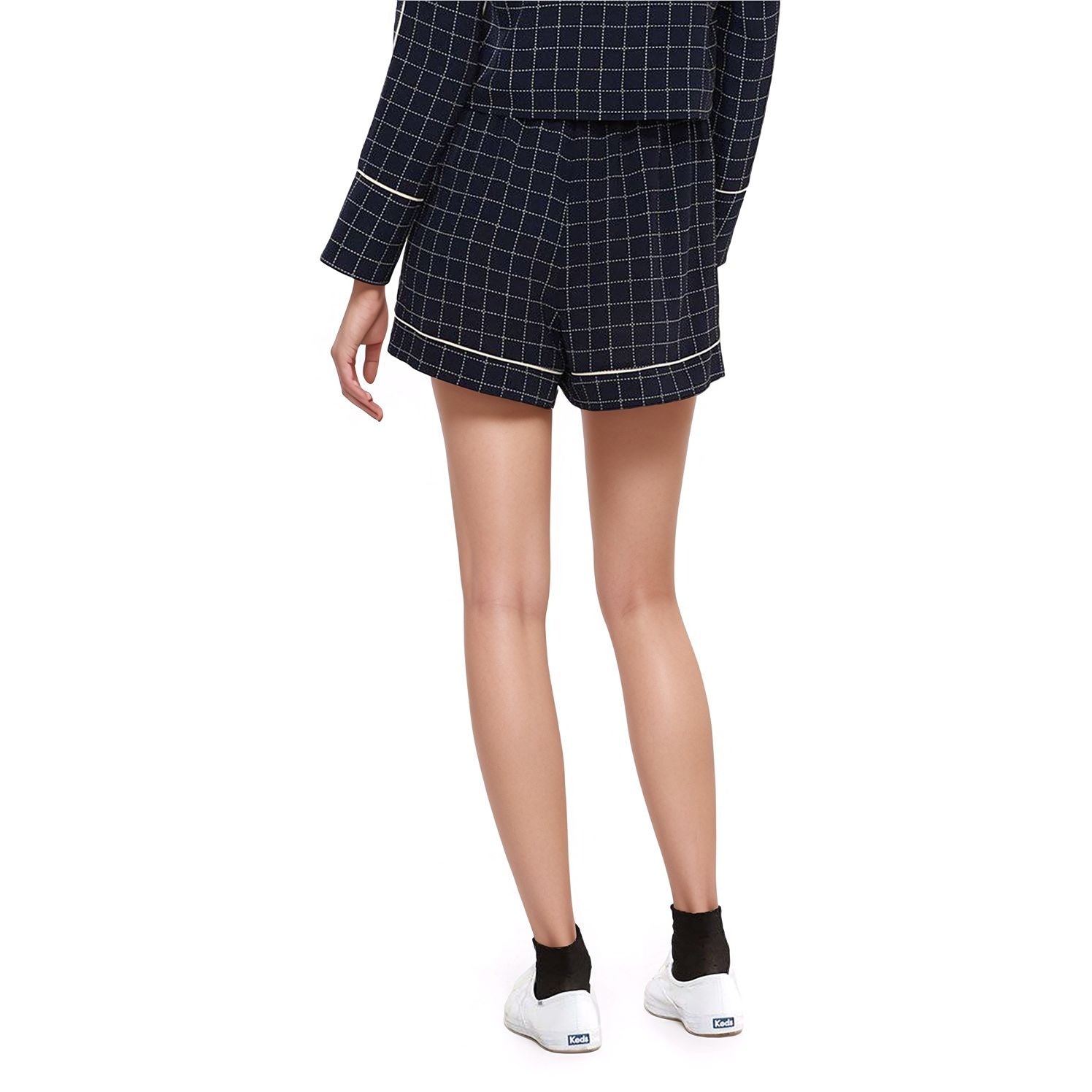 Women's Grid Print High Shorts in Navy Plaid