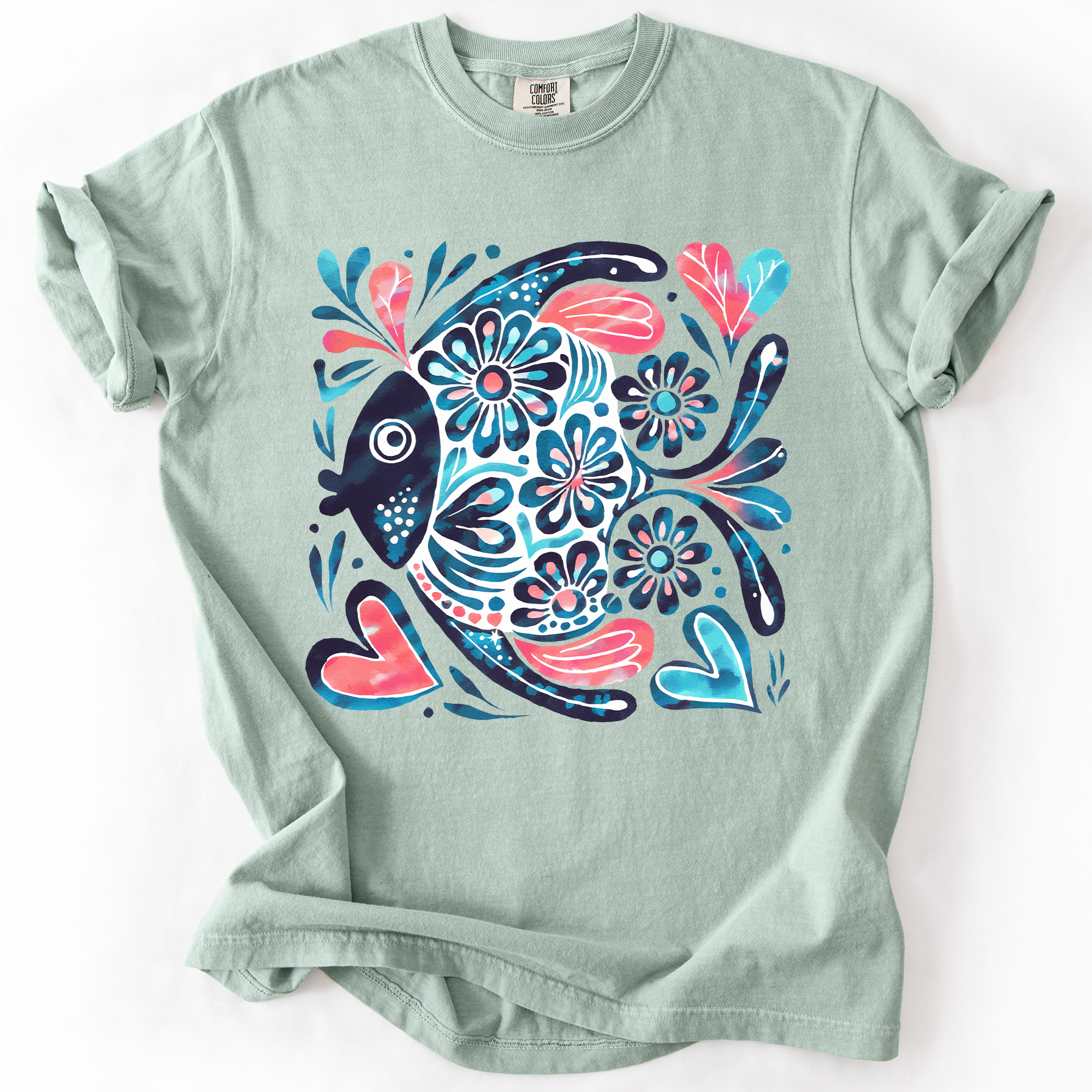 Watercolor Fish Gorgeous Summer Beach Sunshine Ocean Breeze Seaside Vibes Coastal Calm Comfort Colors Tee