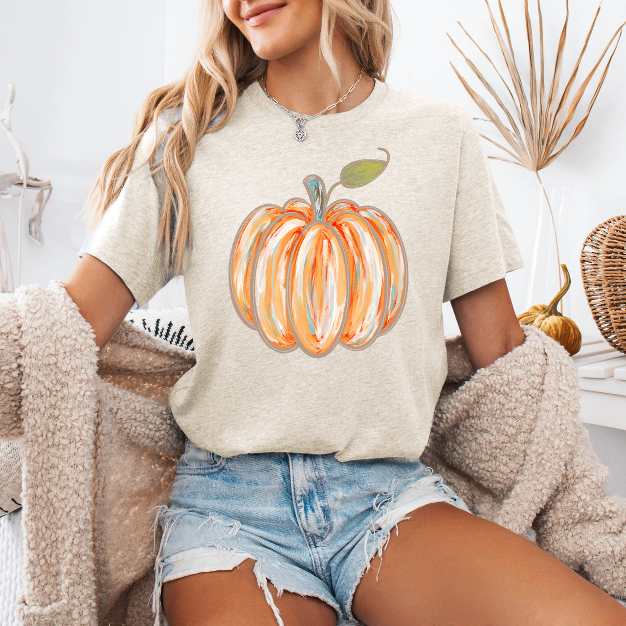 Watercolor Pumpkin Halloween Autumn Fall Seasonal Harvest Nightscape Illustration Graphic Tee