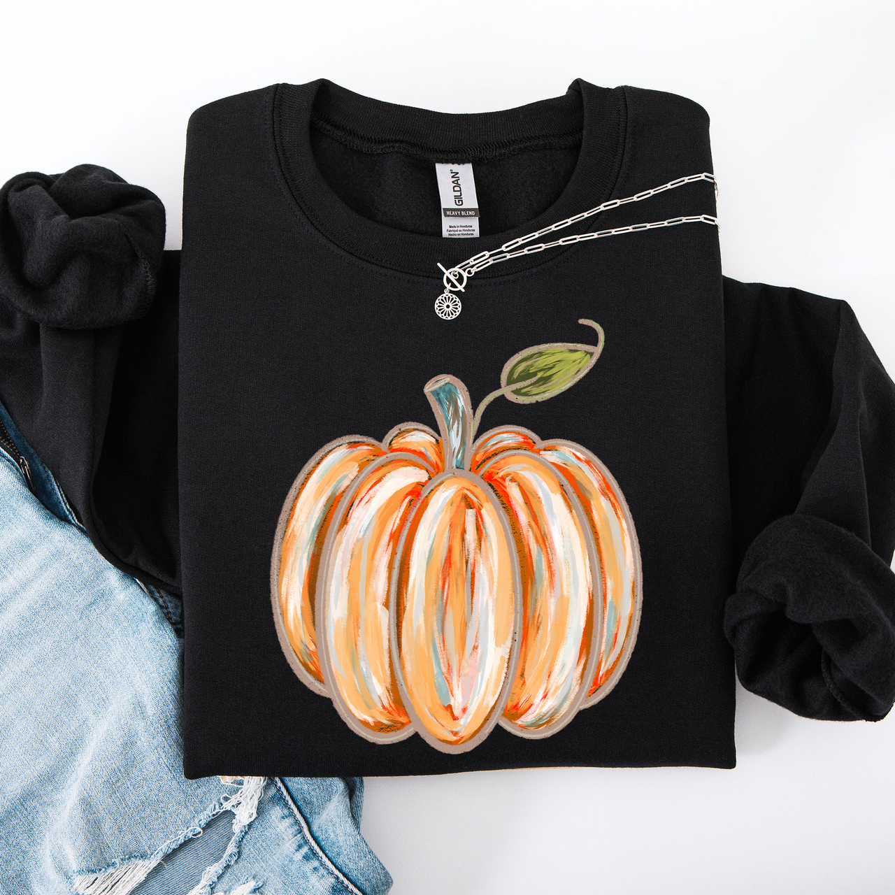 Watercolor Pumpkin Cozy Autumn Floral Sunflower Harvest Design For Cozy Fall Styling Sweatshirt