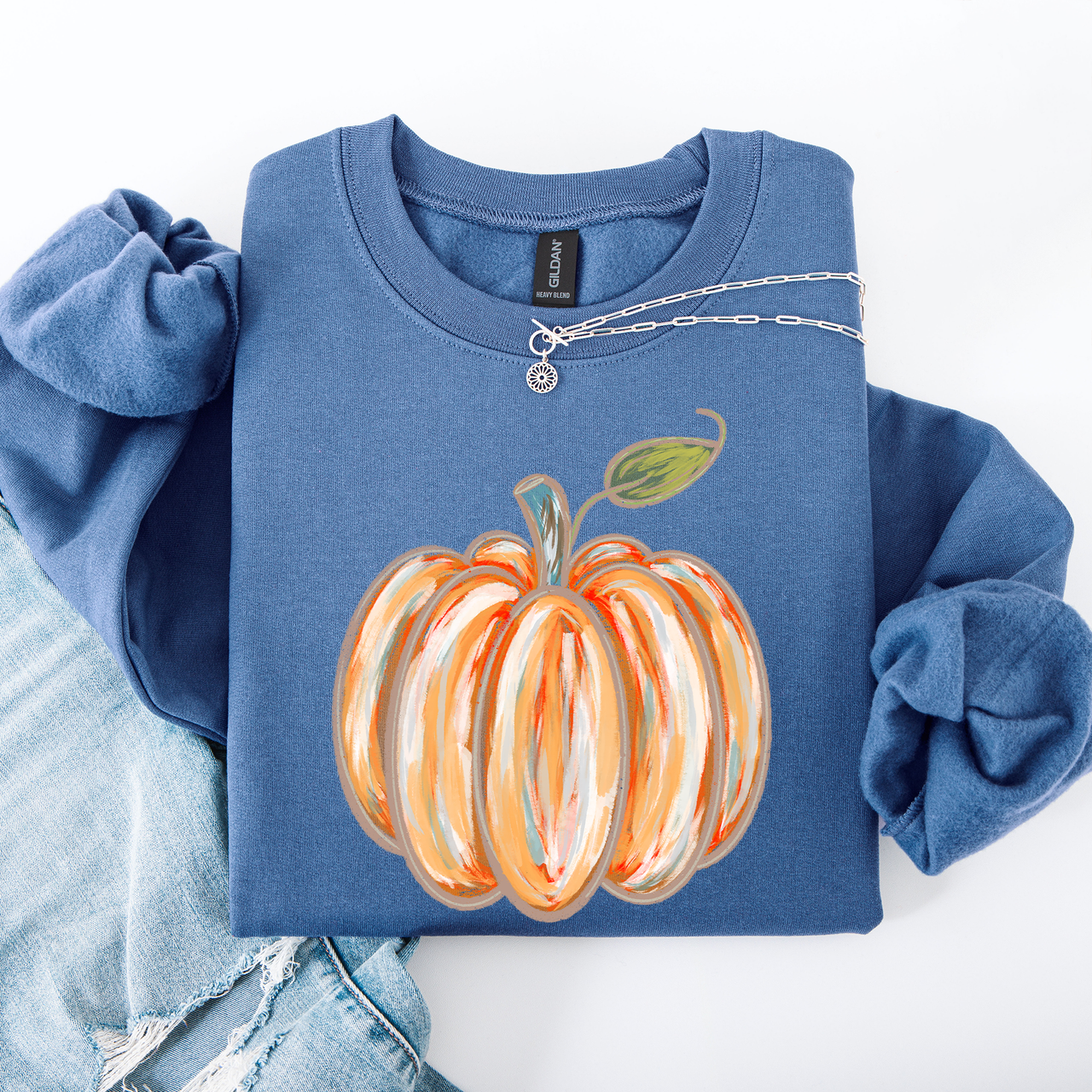 Watercolor Pumpkin Cozy Autumn Floral Sunflower Harvest Design For Cozy Fall Styling Sweatshirt