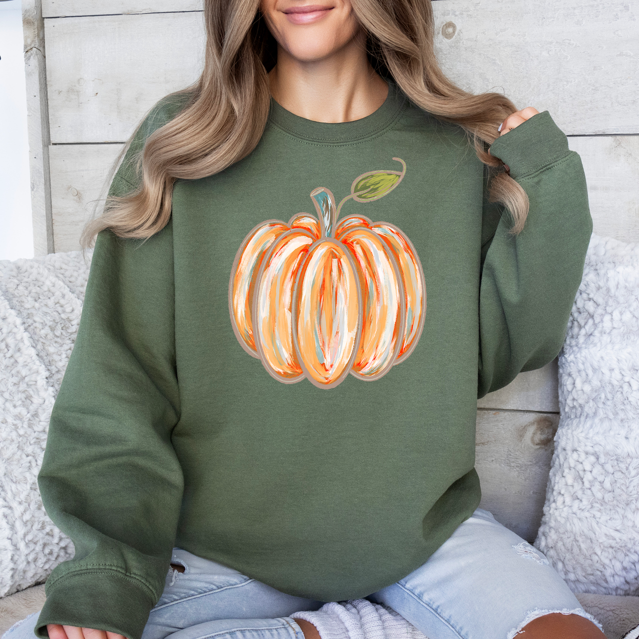 Watercolor Pumpkin Cozy Autumn Floral Sunflower Harvest Design For Cozy Fall Styling Sweatshirt