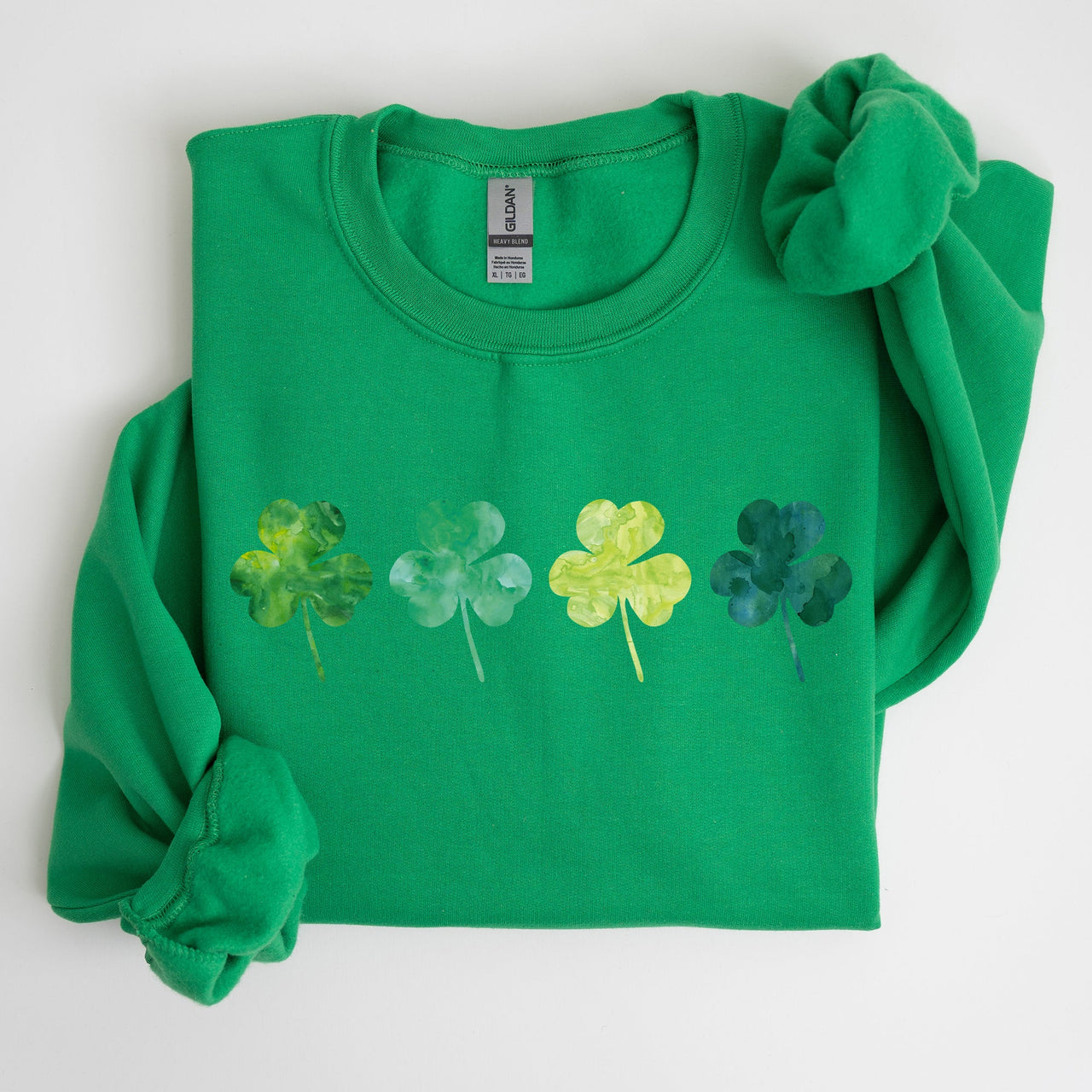 Watercolor Shamrocks In A Row St Patrick's Day Inspired Design For Apparel Sweatshirt