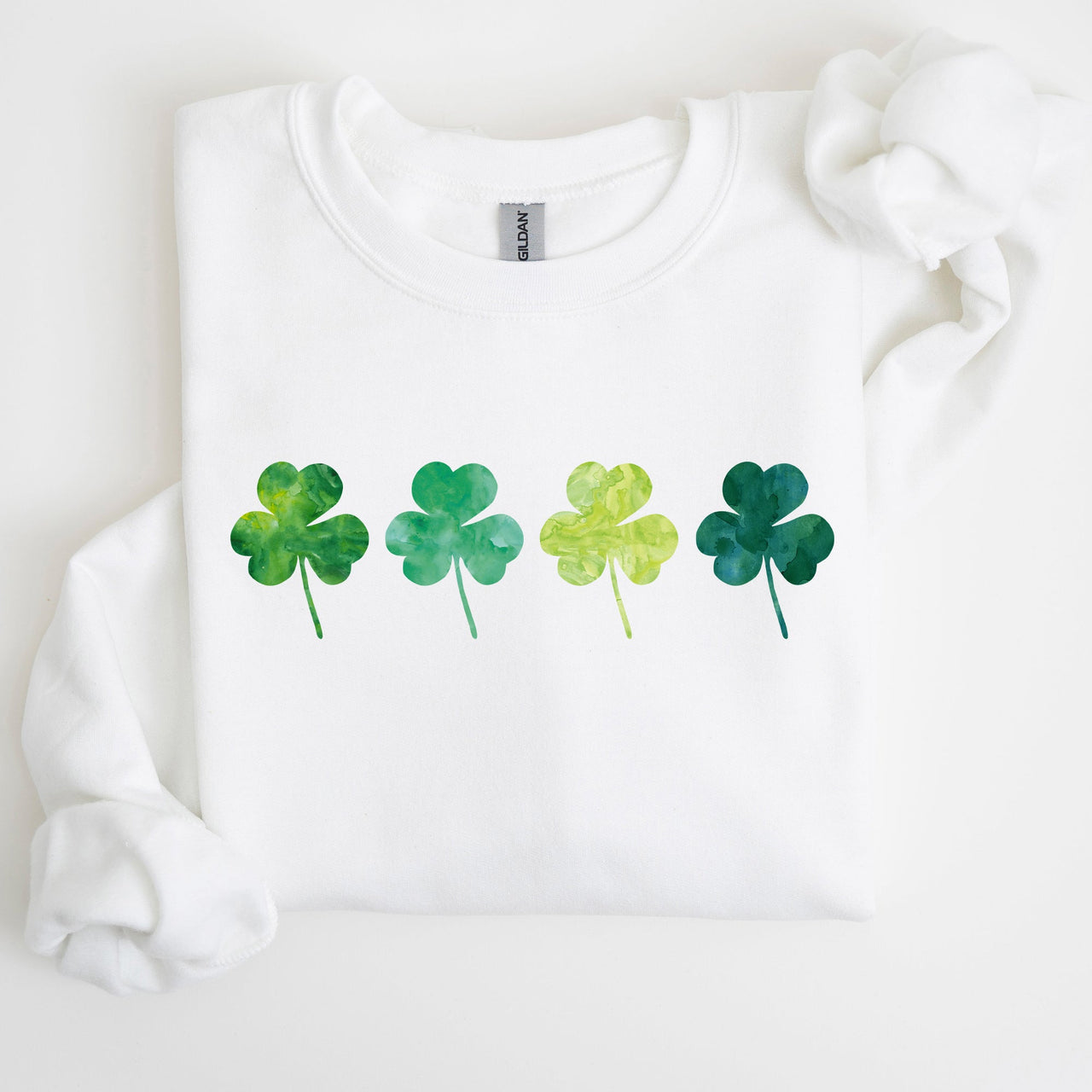 Watercolor Shamrocks In A Row St Patrick's Day Inspired Design For Apparel Sweatshirt