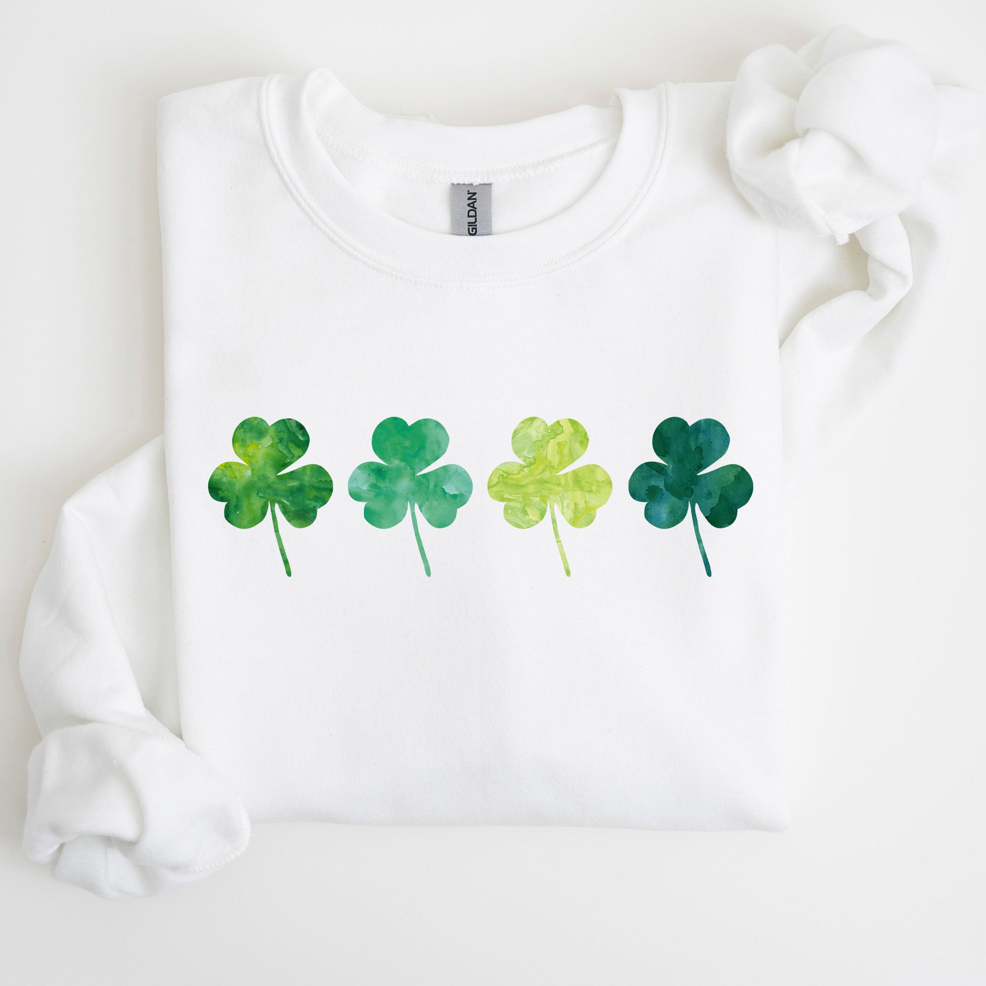 Watercolor Shamrocks In A Row St Patrick's Day Inspired Design For Apparel Sweatshirt