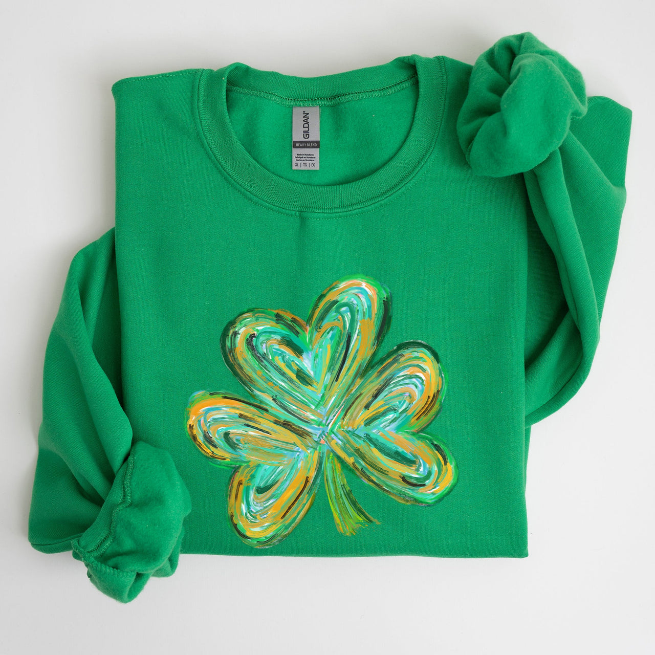 Watercolor Shamrock Hearts Irish St Patrick's Day Edition Cozy Cotton-Polyester Blend Sweatshirt