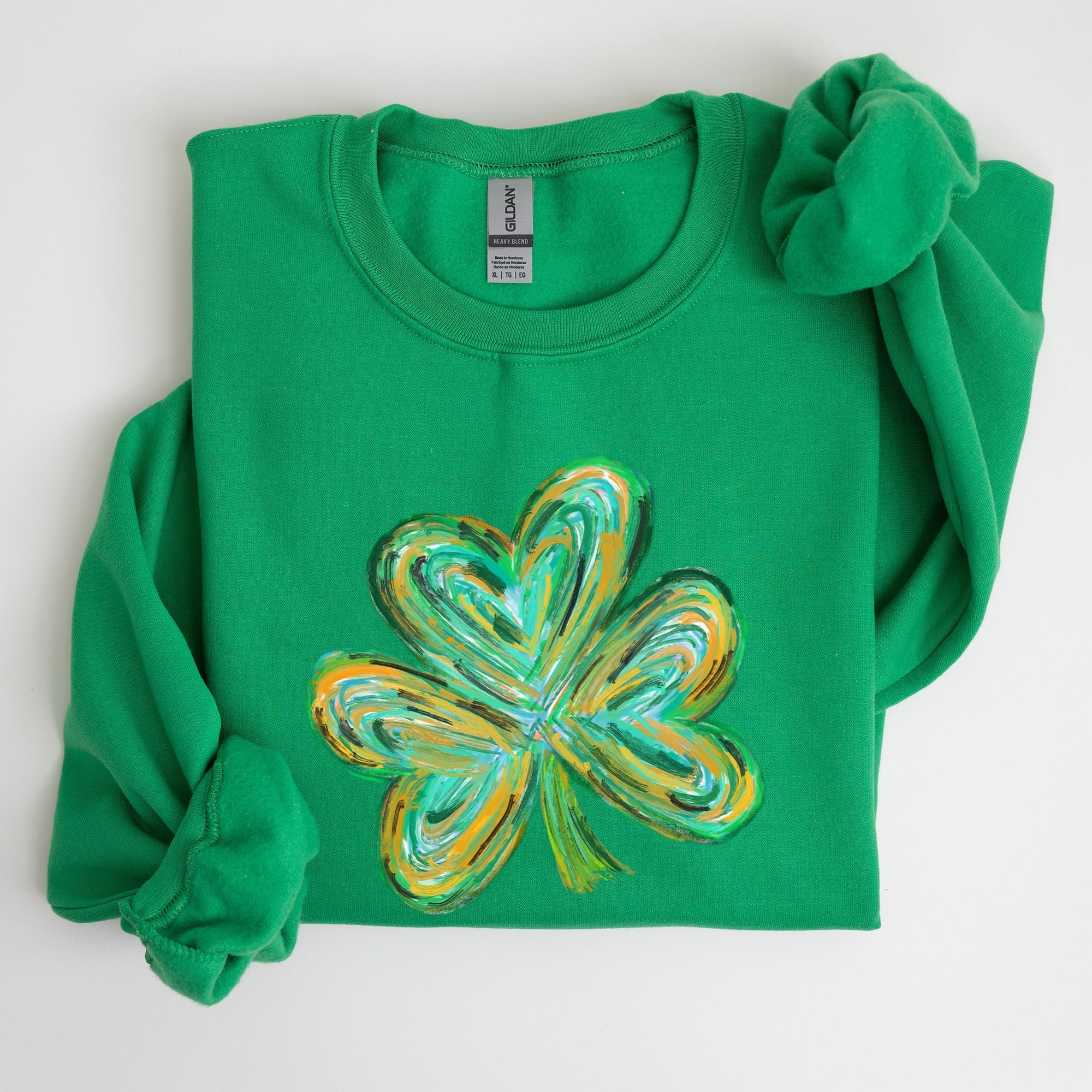 Watercolor Shamrock Hearts Irish St Patrick's Day Edition Cozy Cotton-Polyester Blend Sweatshirt