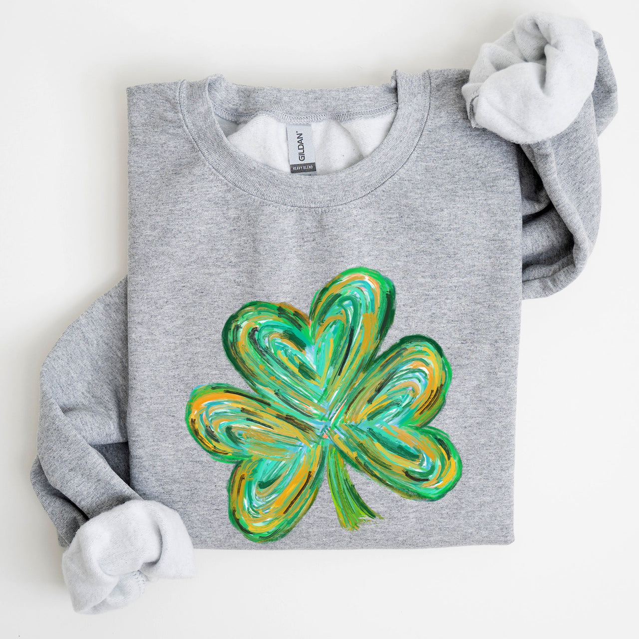 Watercolor Shamrock Hearts Irish St Patrick's Day Edition Cozy Cotton-Polyester Blend Sweatshirt