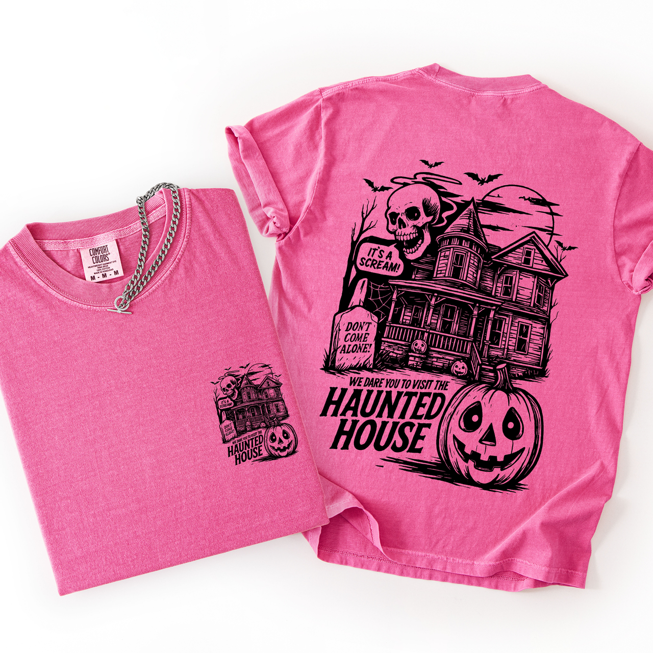 We Dare You To Visit The Haunted House Spooky Halloween Pumpkin Comfort Colors Tee