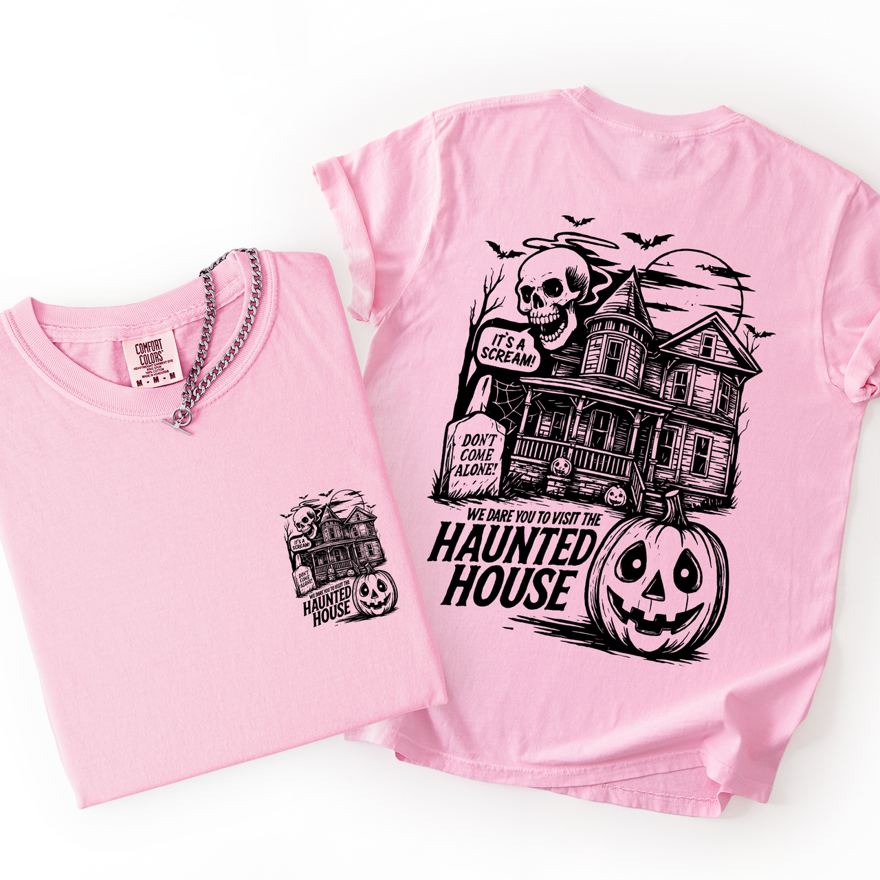 We Dare You To Visit The Haunted House Spooky Halloween Pumpkin Comfort Colors Tee