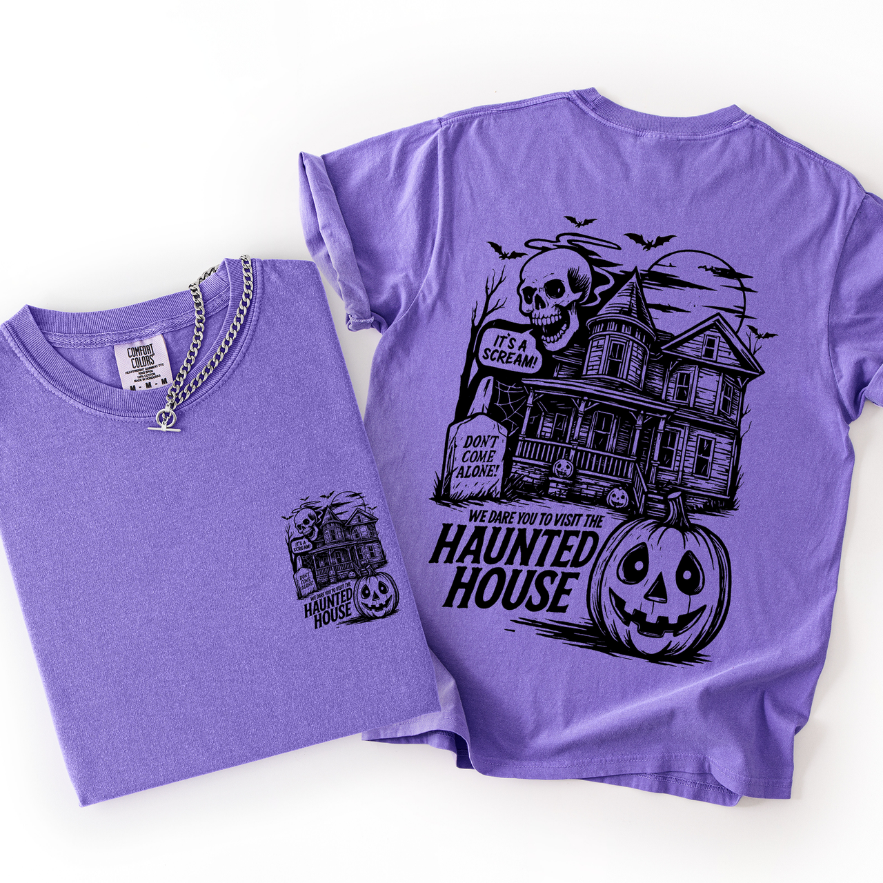 We Dare You To Visit The Haunted House Spooky Halloween Pumpkin Comfort Colors Tee