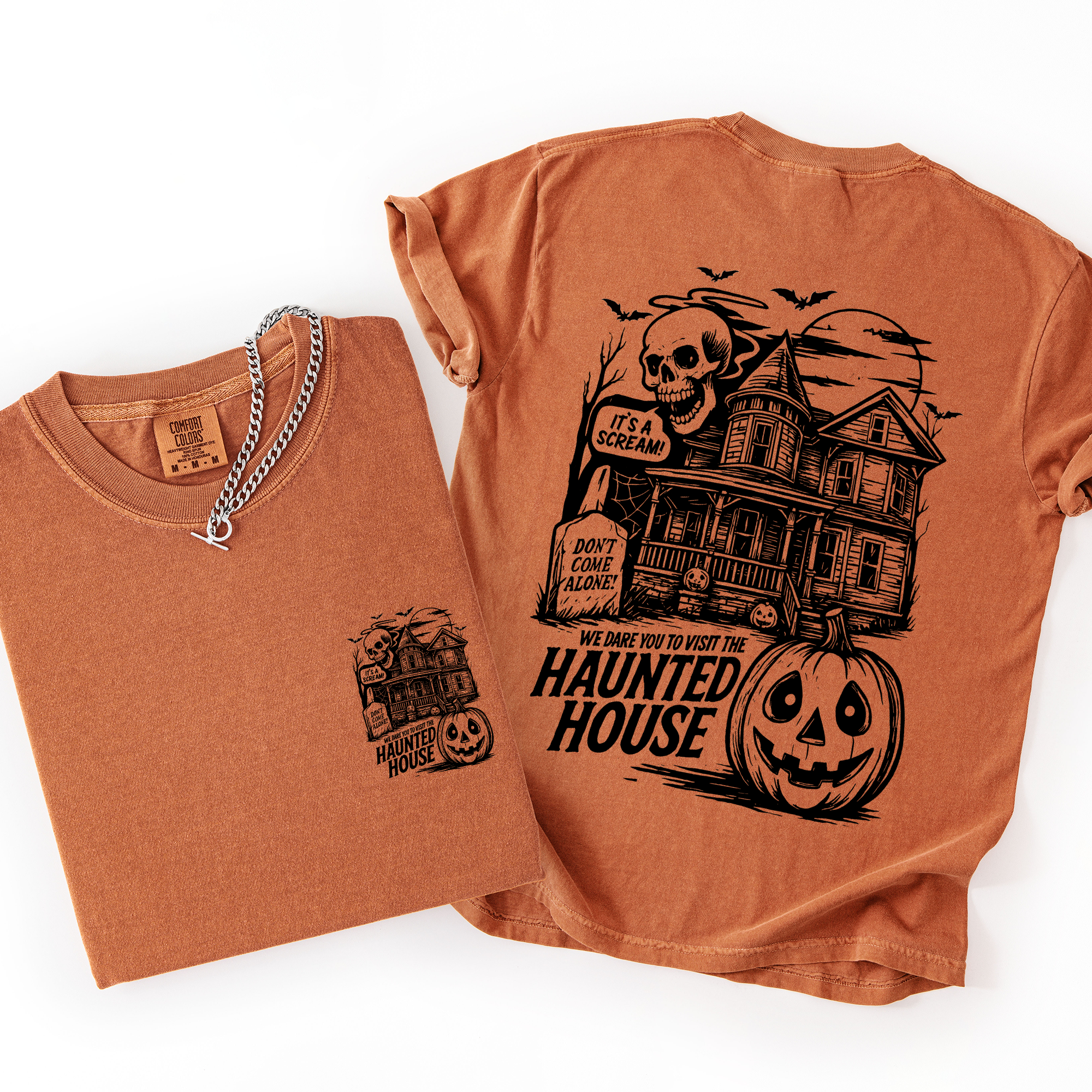 We Dare You To Visit The Haunted House Spooky Halloween Pumpkin Comfort Colors Tee