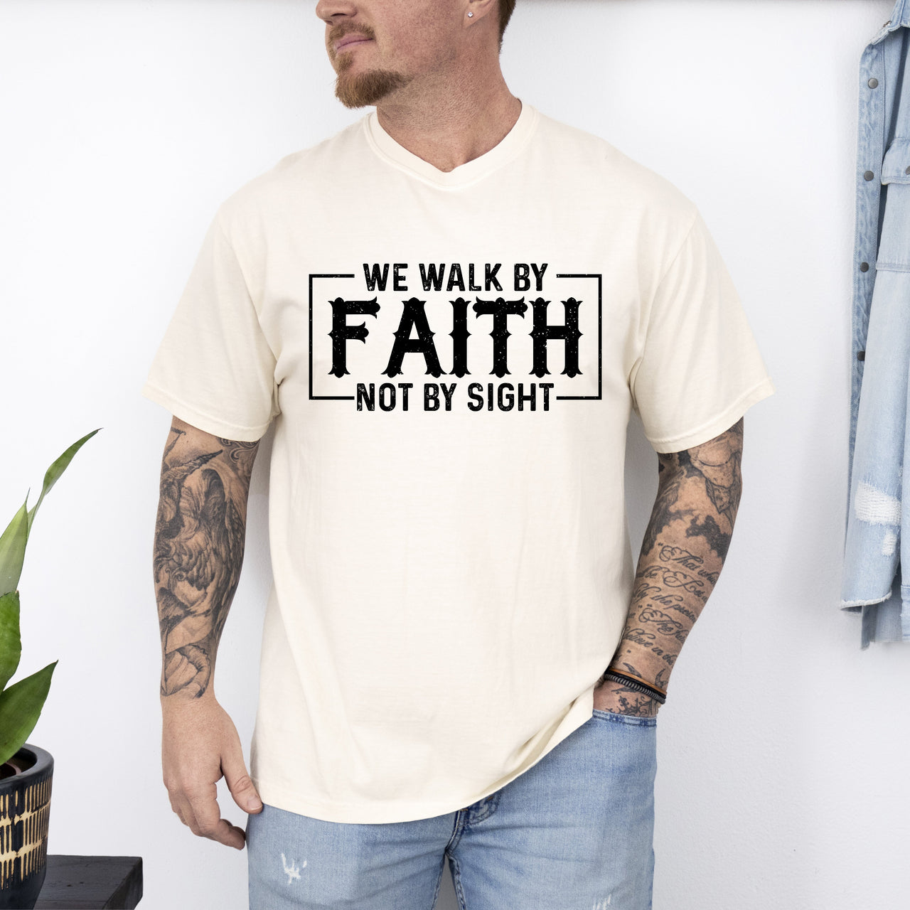 We Walk By Faith Not By Sight Christian Jesus Gospel Religious Comfort Colors Tee