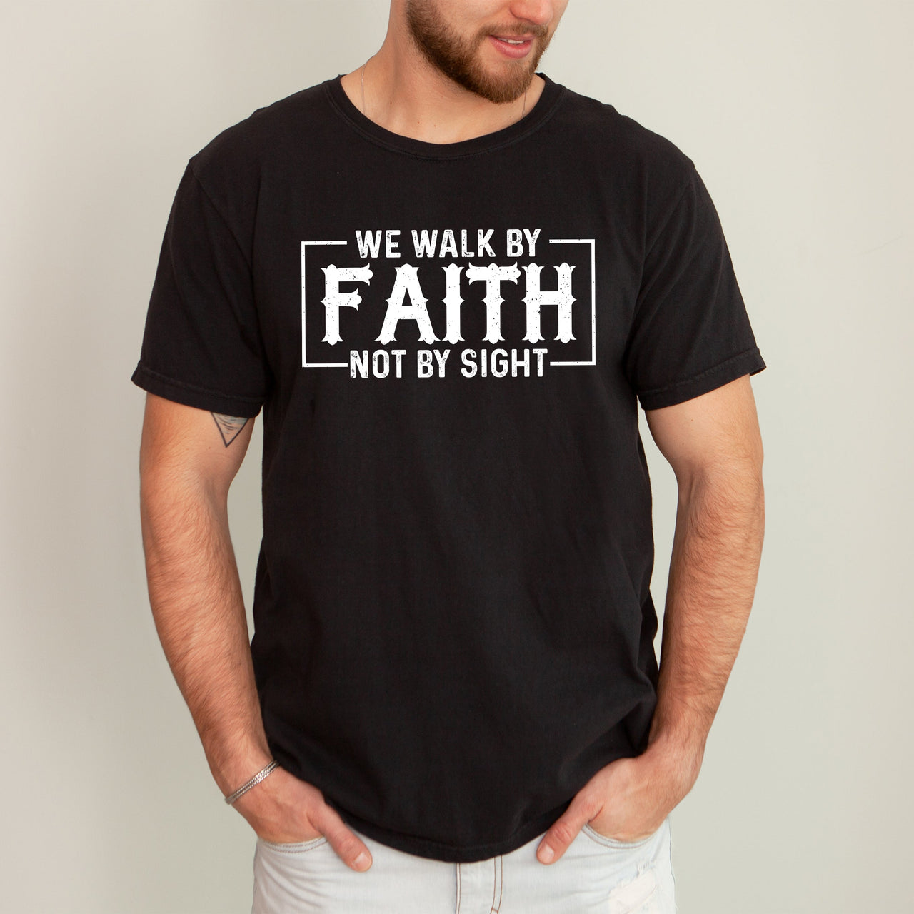 We Walk By Faith Not By Sight Christian Jesus Gospel Religious Comfort Colors Tee