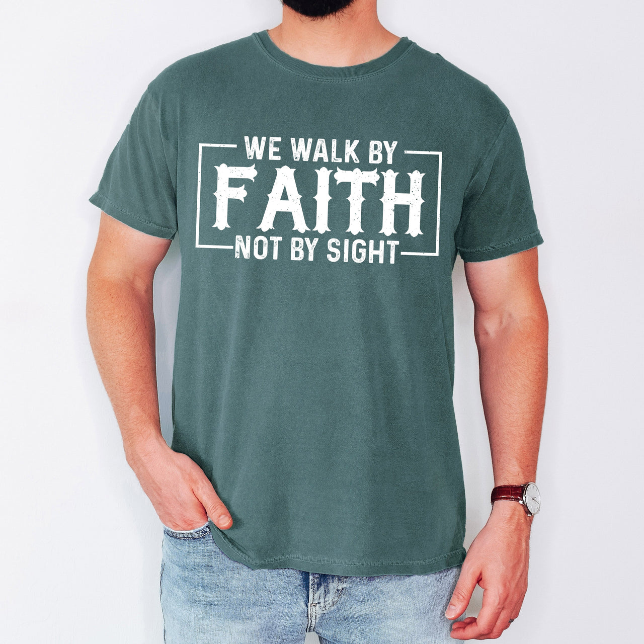 We Walk By Faith Not By Sight Christian Jesus Gospel Religious Comfort Colors Tee