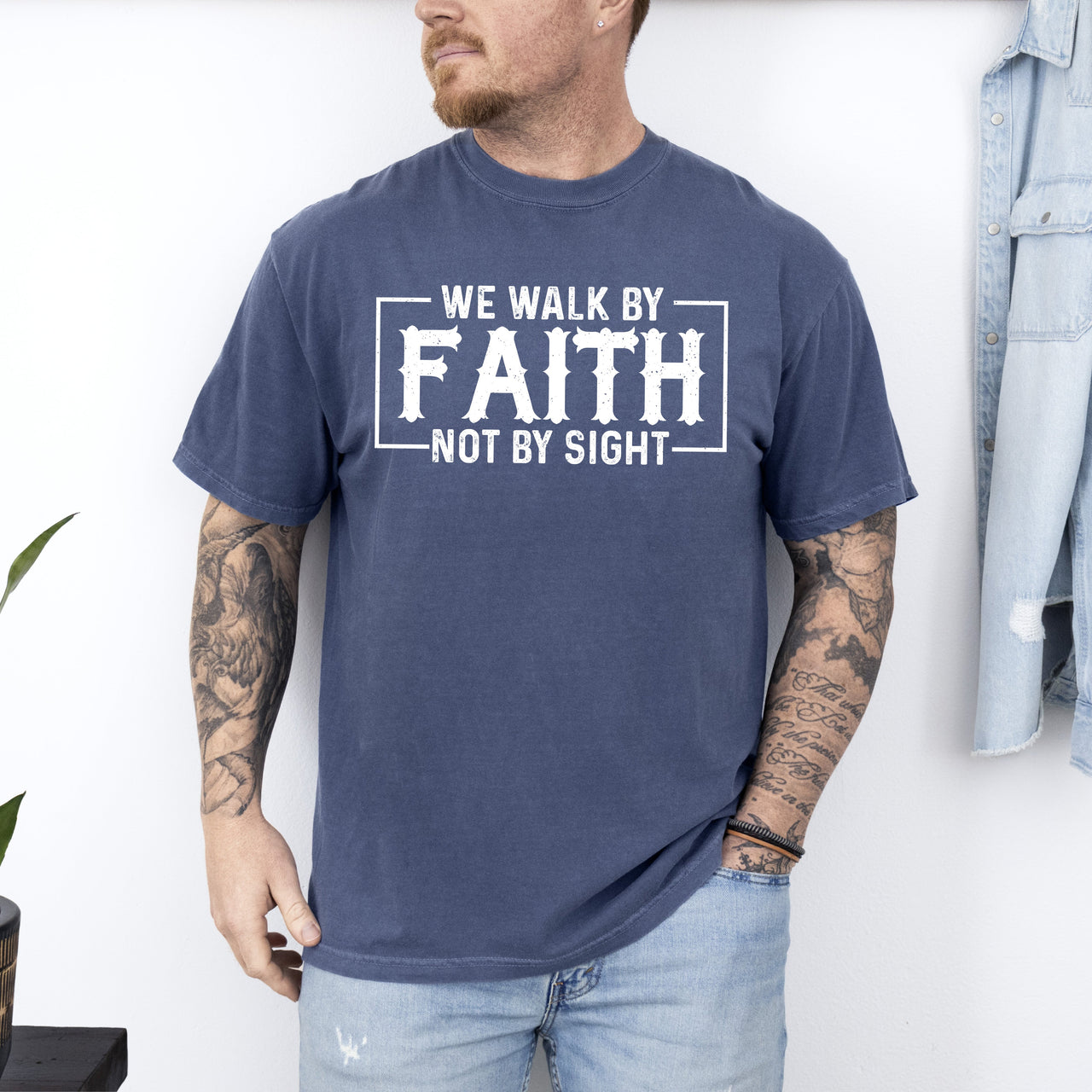 We Walk By Faith Not By Sight Christian Jesus Gospel Religious Comfort Colors Tee