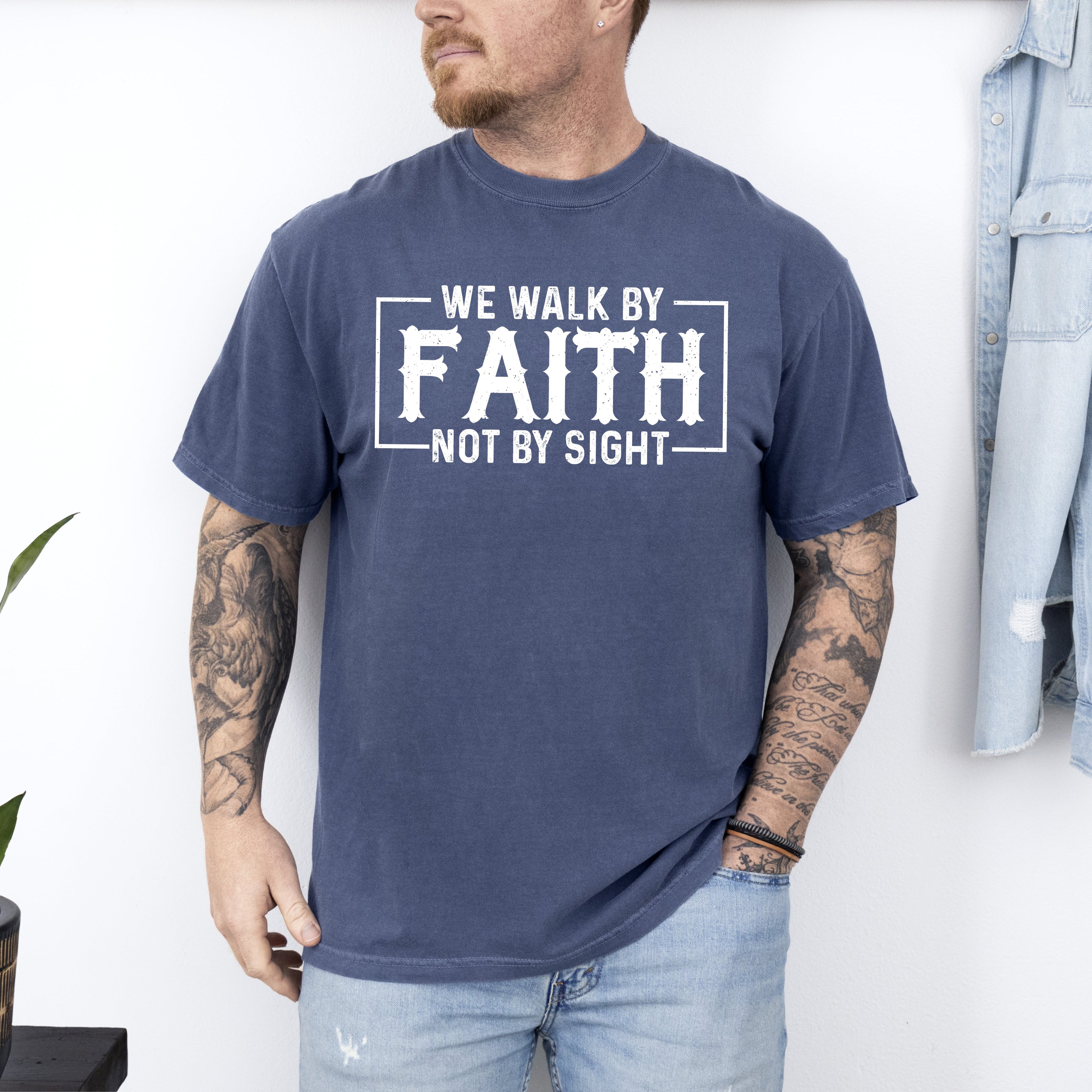 We Walk By Faith Not By Sight Christian Jesus Gospel Religious Comfort Colors Tee
