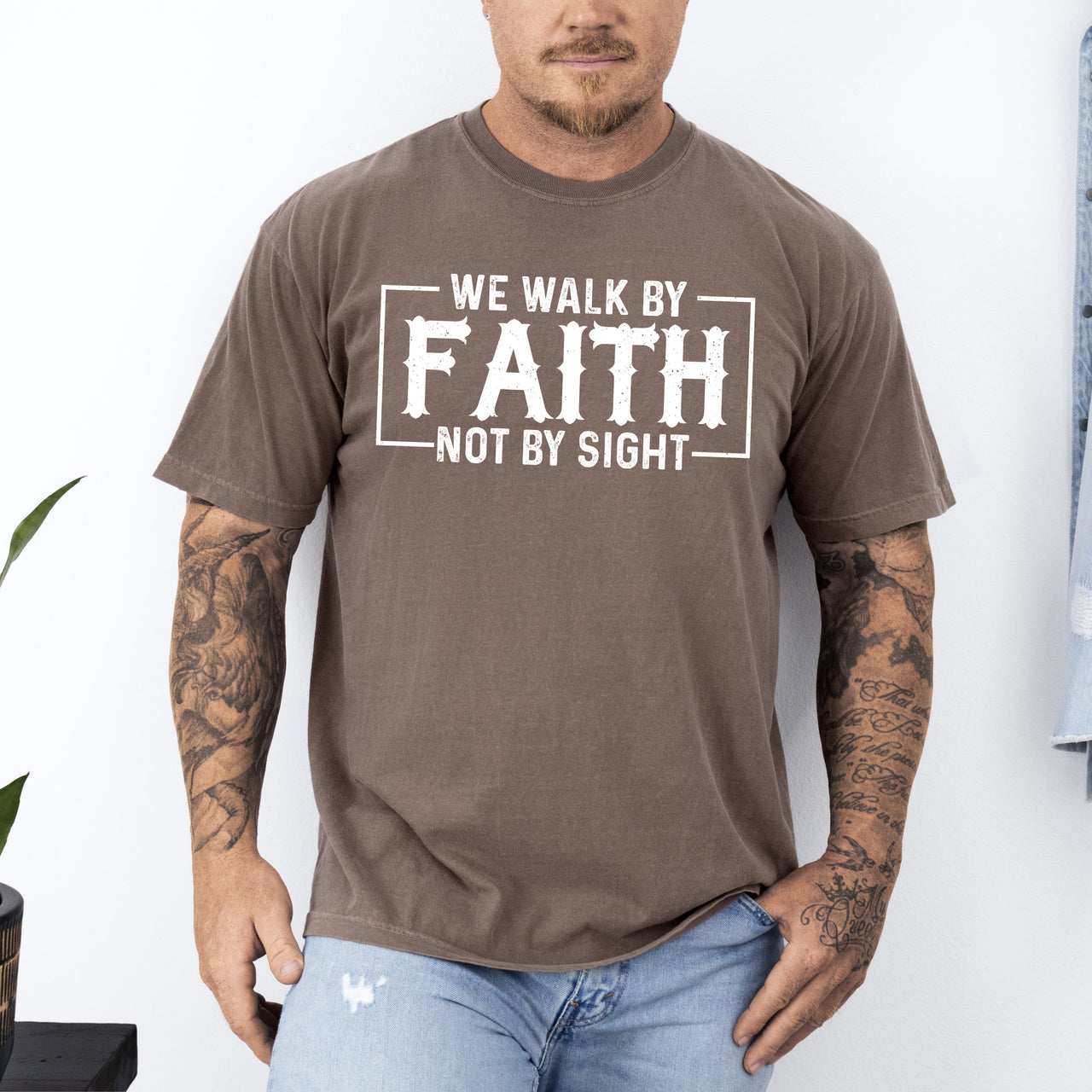 We Walk By Faith Not By Sight Christian Jesus Gospel Religious Comfort Colors Tee