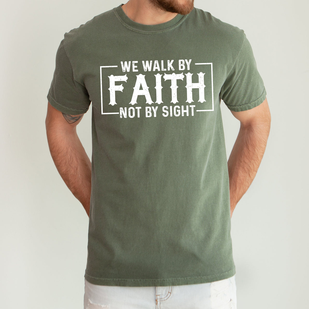 We Walk By Faith Not By Sight Christian Jesus Gospel Religious Comfort Colors Tee