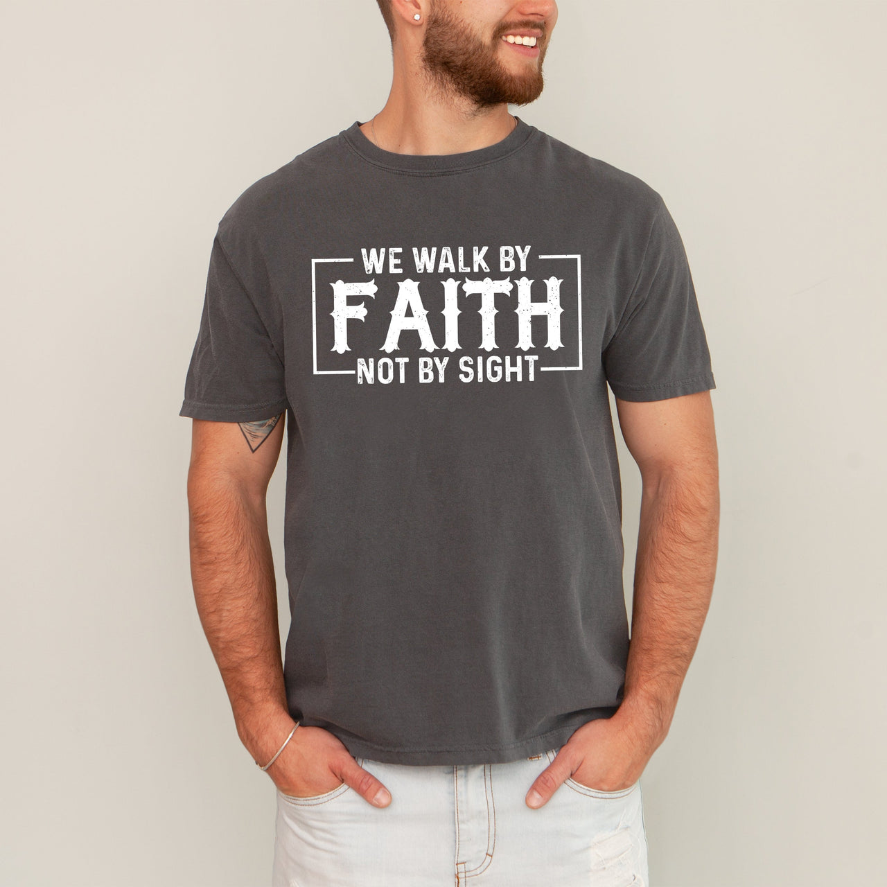 We Walk By Faith Not By Sight Christian Jesus Gospel Religious Comfort Colors Tee