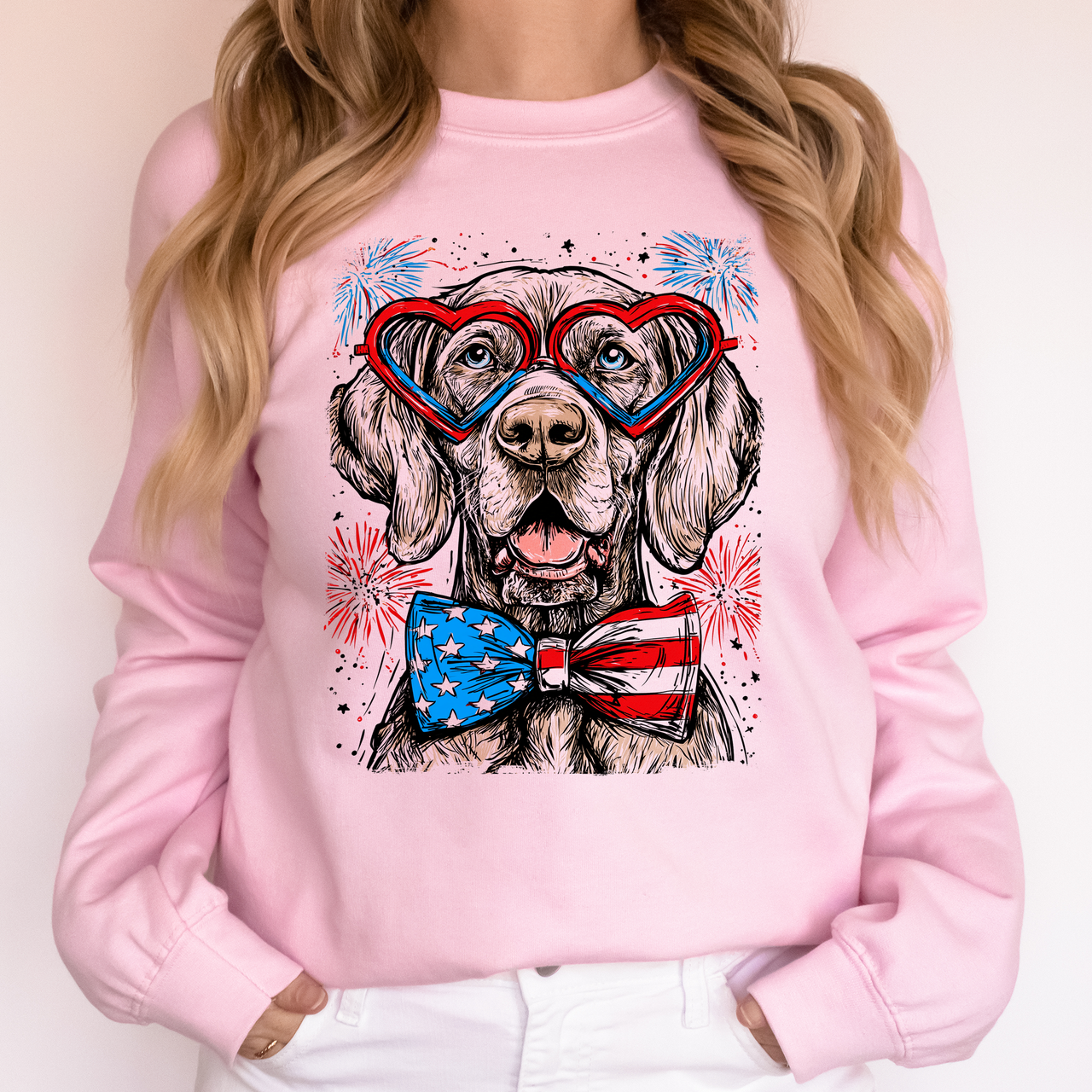 Weimaraner Patriotic Dog USA American Flag 4th of July Pet Lover Land of The Free Sweatshirt