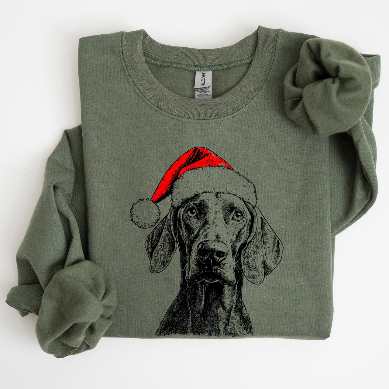 Weimaraner Santa Christmas Dog Lover Festive Portrait With Santa Hat And Holiday Cheer For Pet Parents Sweatshirt