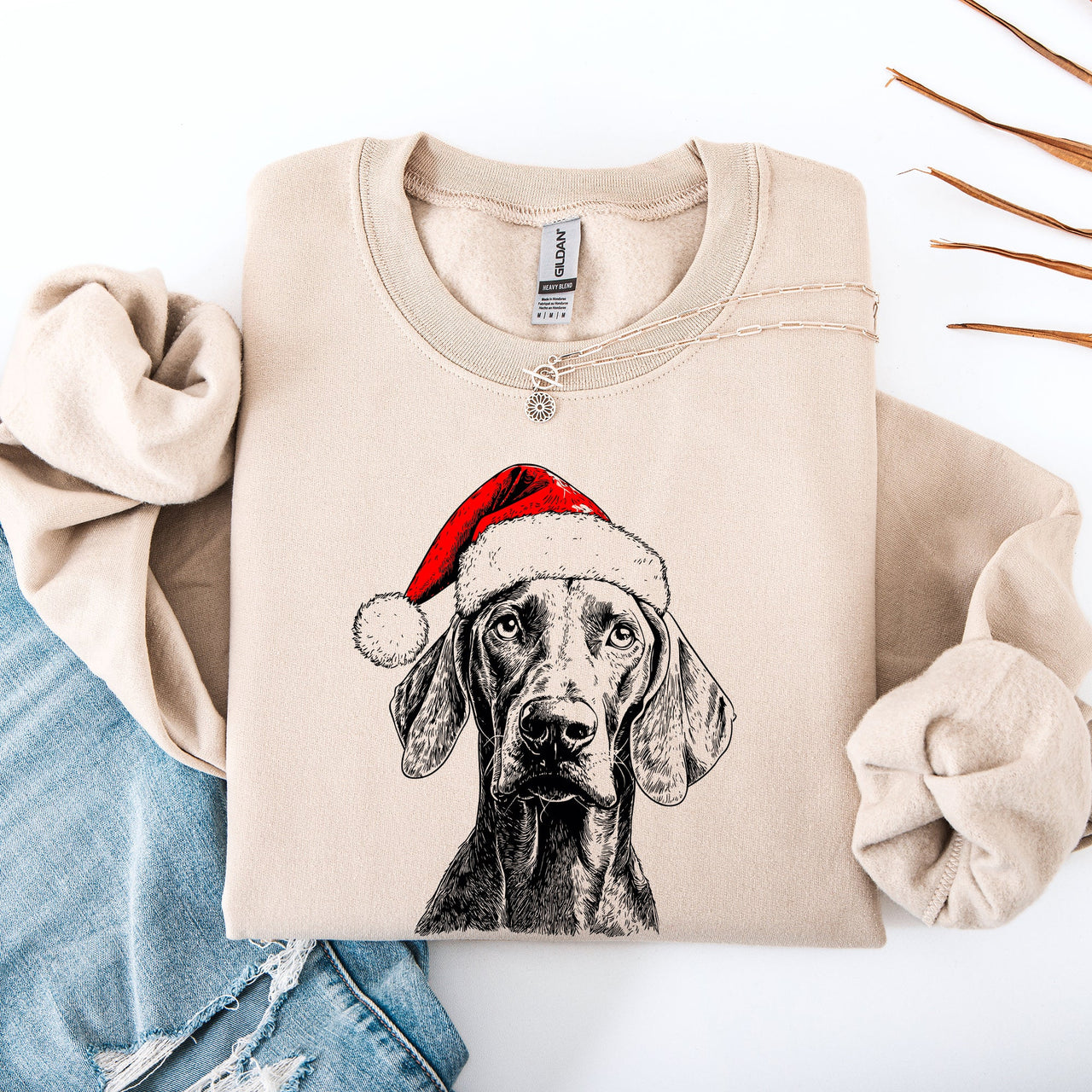Weimaraner Santa Christmas Dog Lover Festive Portrait With Santa Hat And Holiday Cheer For Pet Parents Sweatshirt