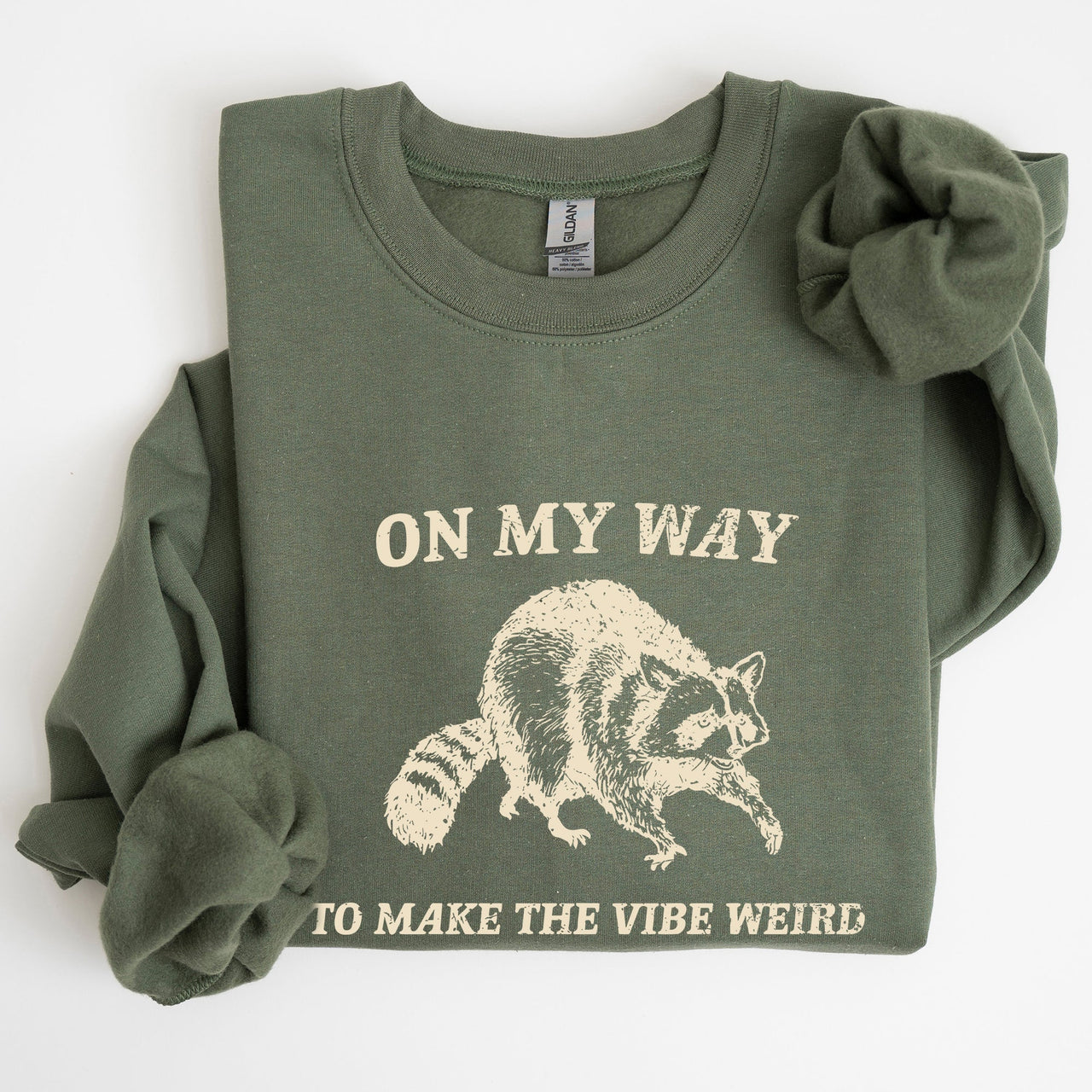 Weird Vibes Raccoon Meme Graphic Whimsical Pop Culture Humor Inspired Edition Sweatshirt