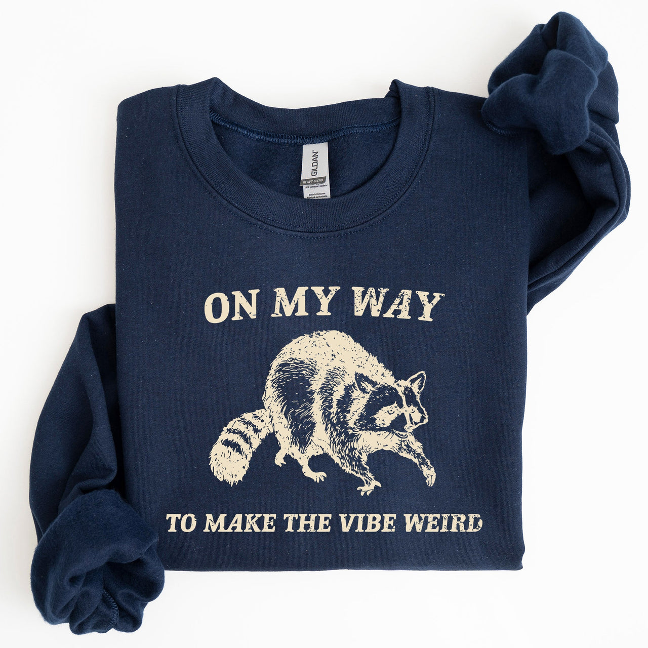 Weird Vibes Raccoon Meme Graphic Whimsical Pop Culture Humor Inspired Edition Sweatshirt