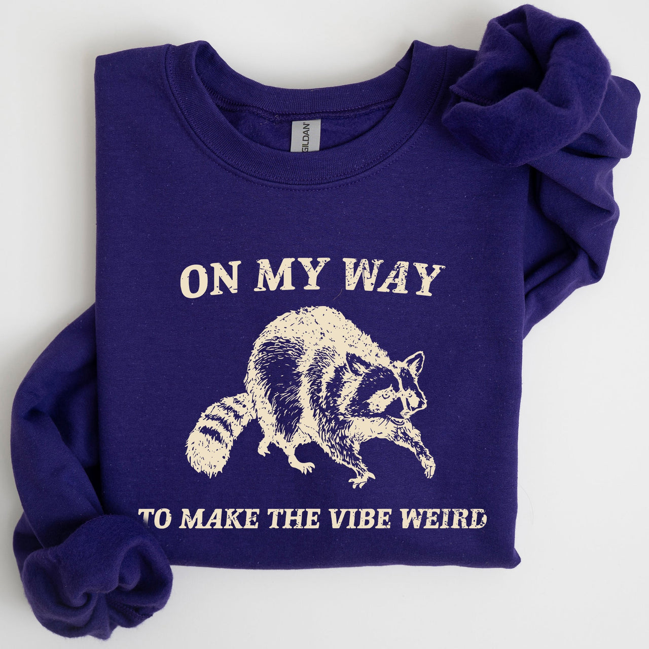 Weird Vibes Raccoon Meme Graphic Whimsical Pop Culture Humor Inspired Edition Sweatshirt