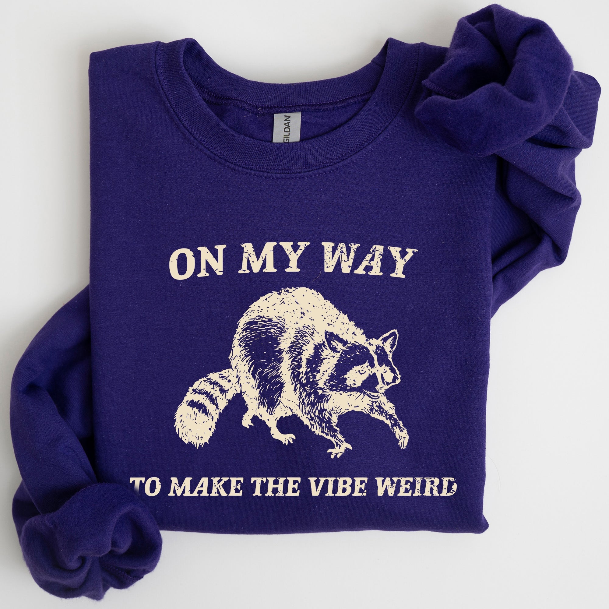 Weird Vibes Raccoon Meme Graphic Whimsical Pop Culture Humor Inspired Edition Sweatshirt