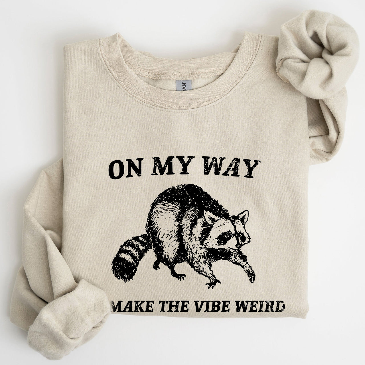 Weird Vibes Raccoon Meme Graphic Whimsical Pop Culture Humor Inspired Edition Sweatshirt
