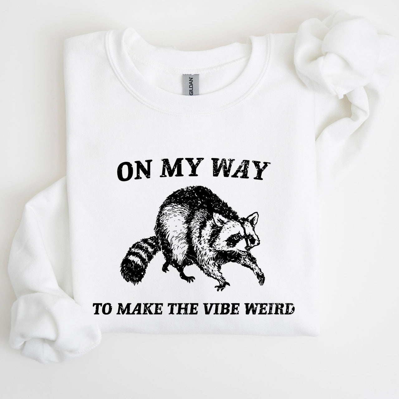 Weird Vibes Raccoon Meme Graphic Whimsical Pop Culture Humor Inspired Edition Sweatshirt