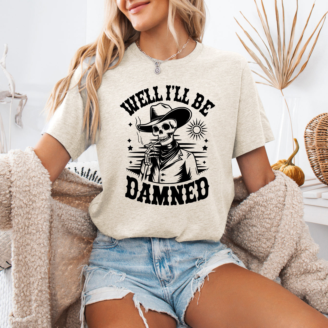Well I'll Be Damned Skeleton Halloween Humor Well Crafted Spooky Quote Graphic Tee