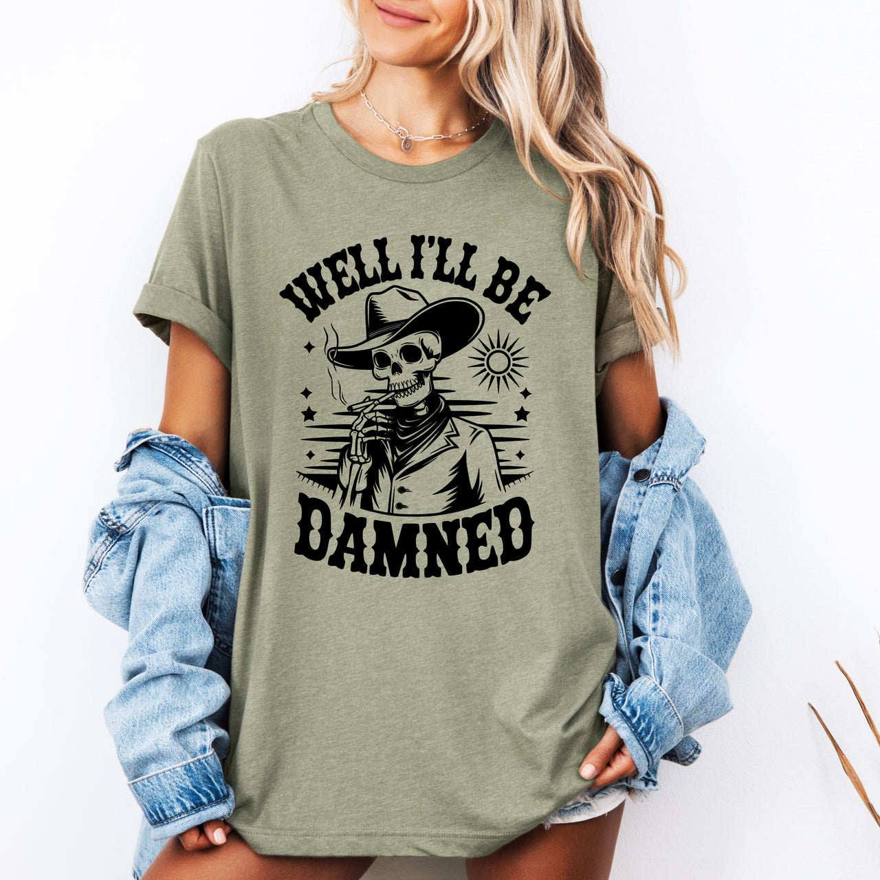Well I'll Be Damned Skeleton Halloween Humor Well Crafted Spooky Quote Graphic Tee