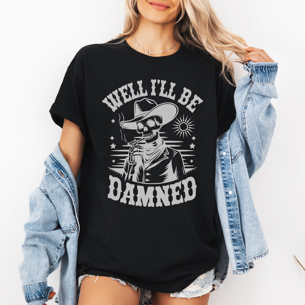 Well I'll Be Damned Skeleton Halloween Humor Well Crafted Spooky Quote Graphic Tee